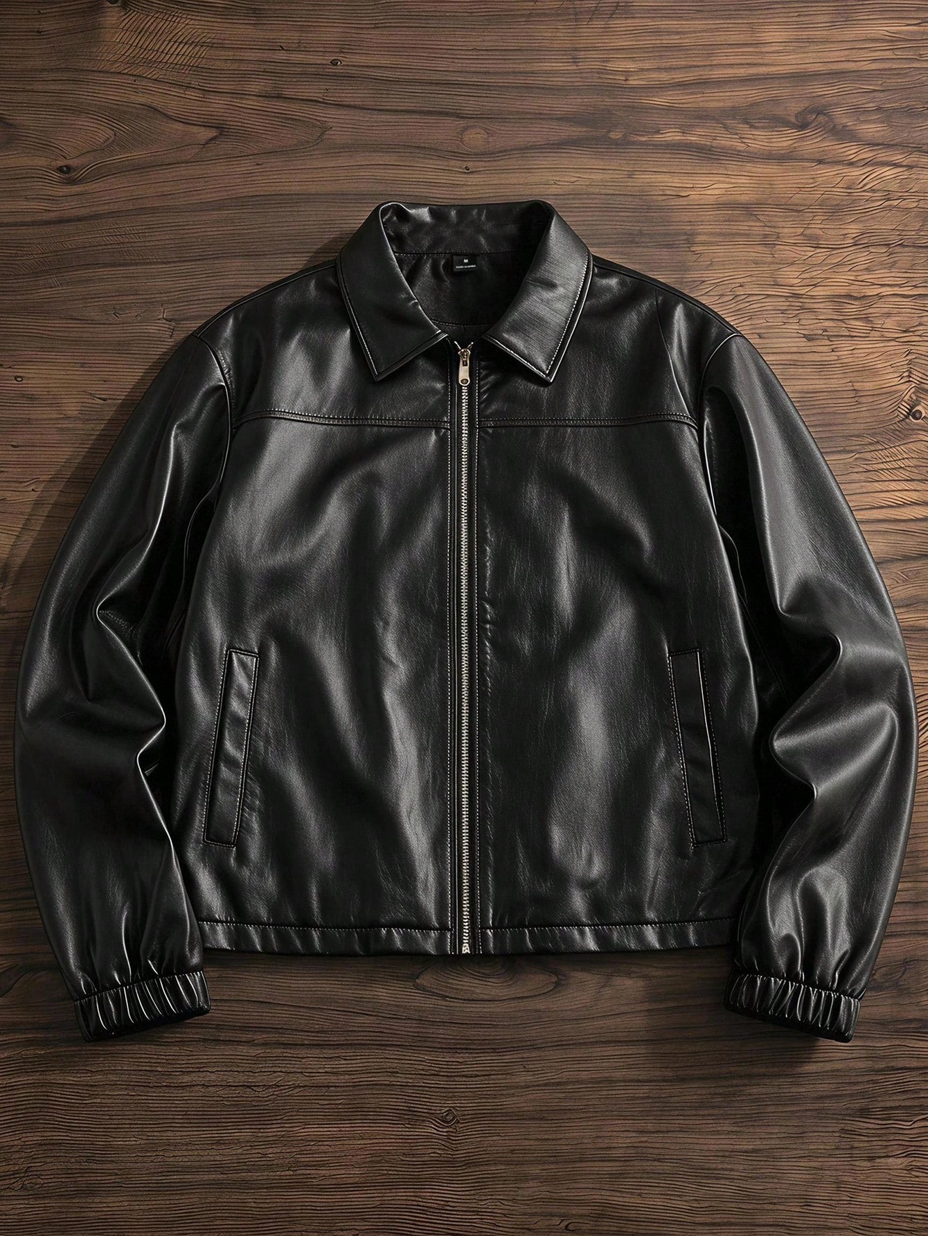 SWAVVY Veste zippée à manches longues en cuir PU ajustée, style décontracté mode tissée — vue 6