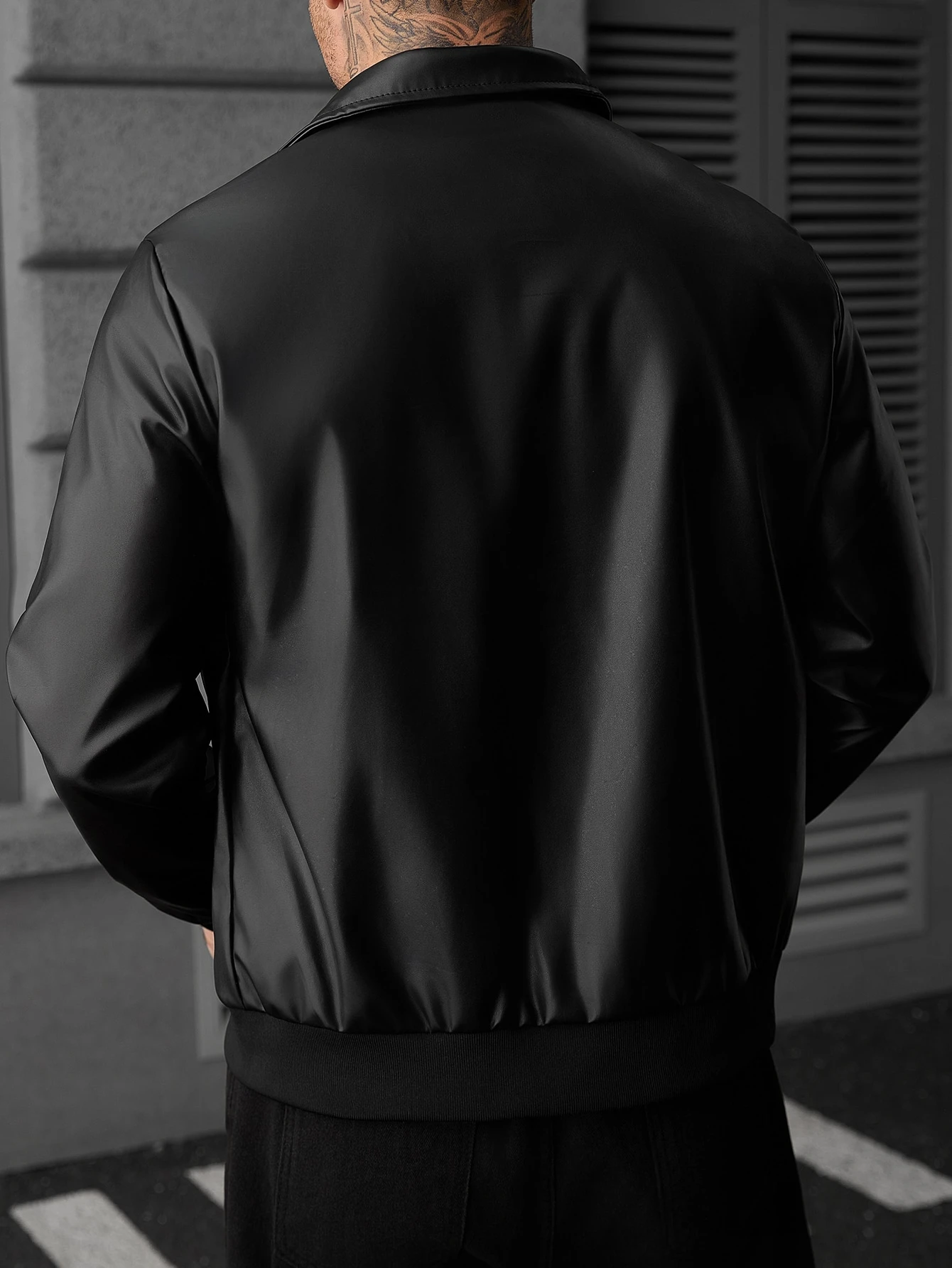 SLATEMANN Veste pour hommes à manches longues en matériau PU avec poches zippées — vue 2