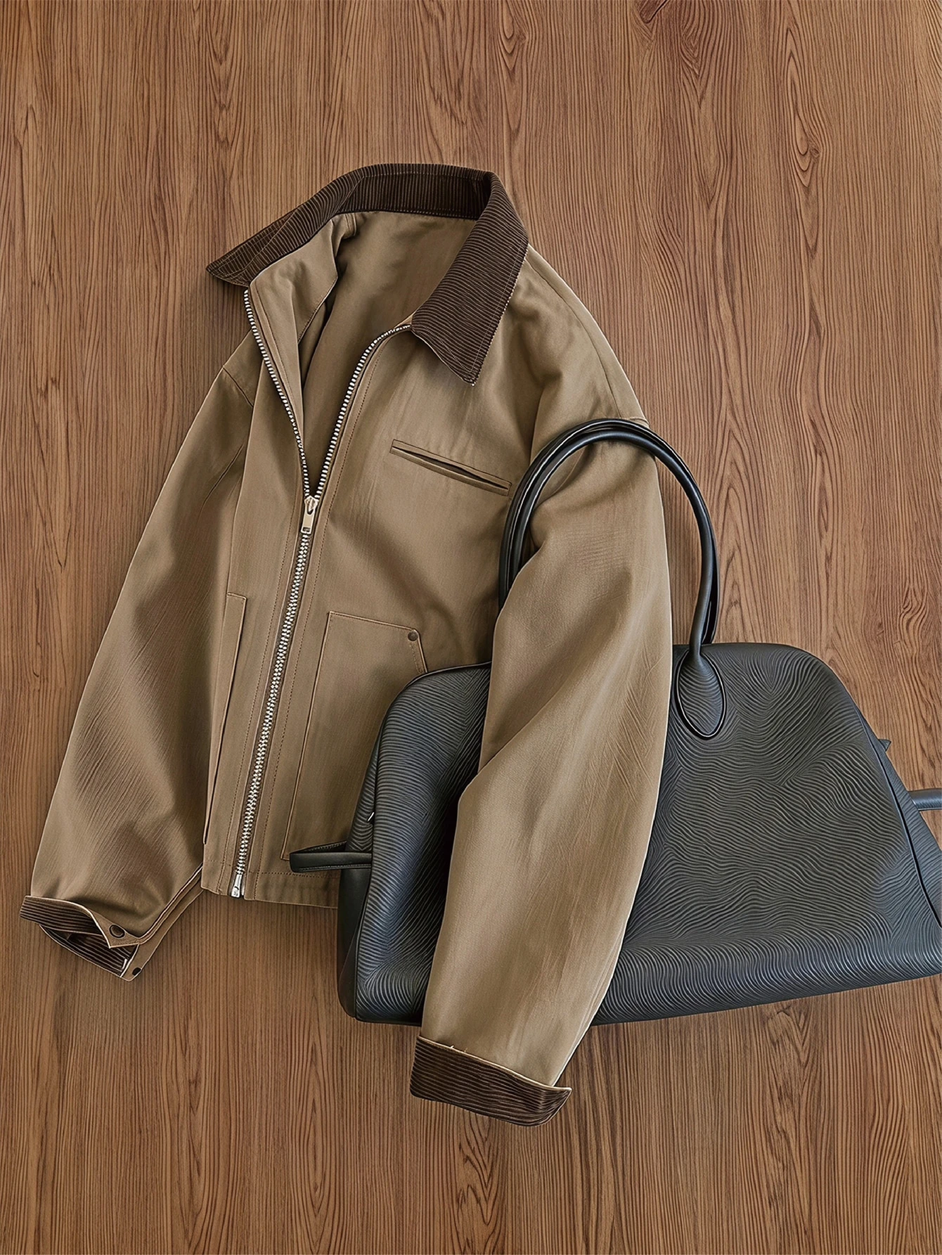SWAVVY Veste zippée à manches longues en cuir PU ajustée, style décontracté mode tissée — vue 4