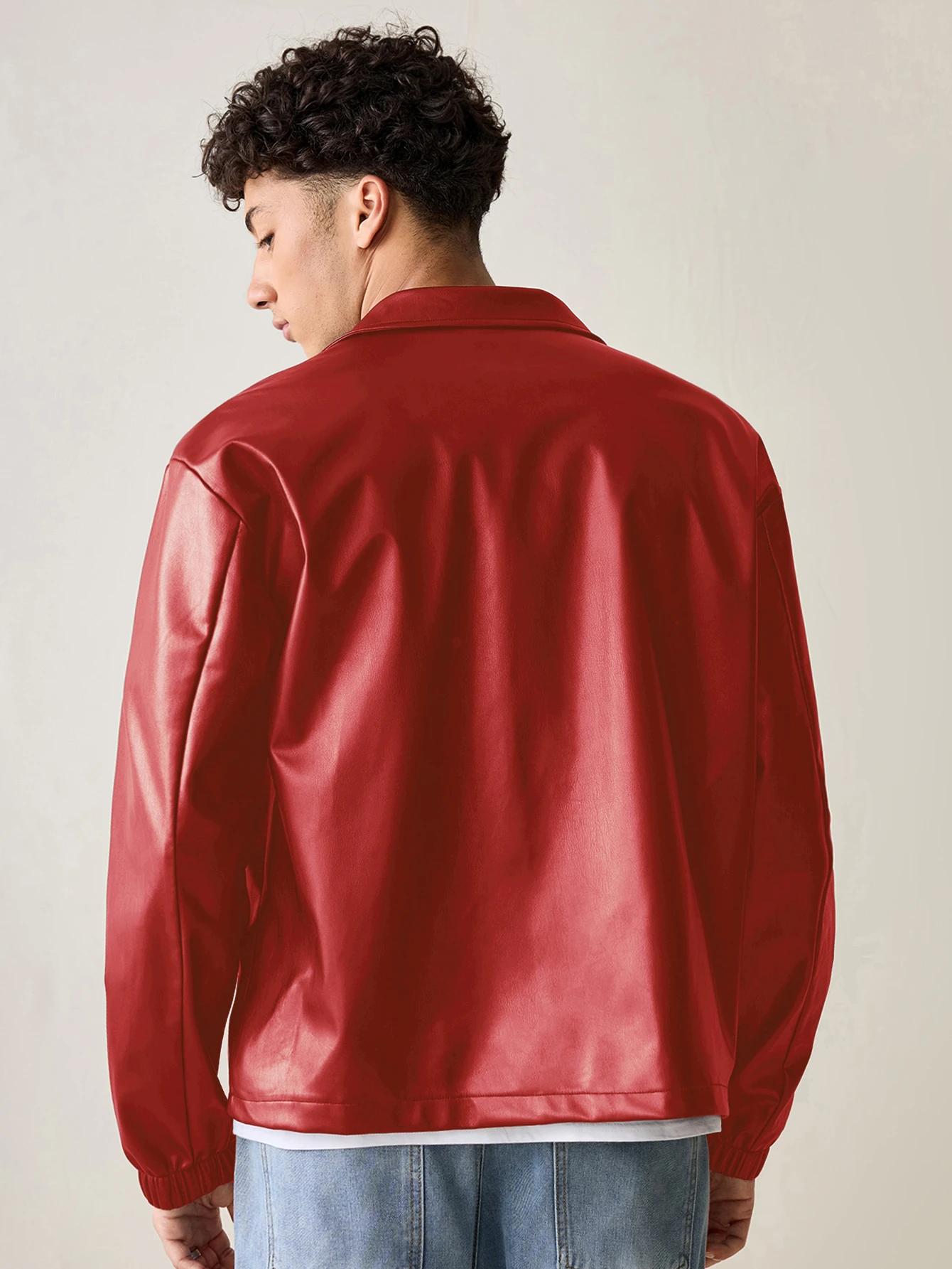 SWAVVY Veste zippée à manches longues en cuir PU ajustée, style décontracté mode tissée — vue 11