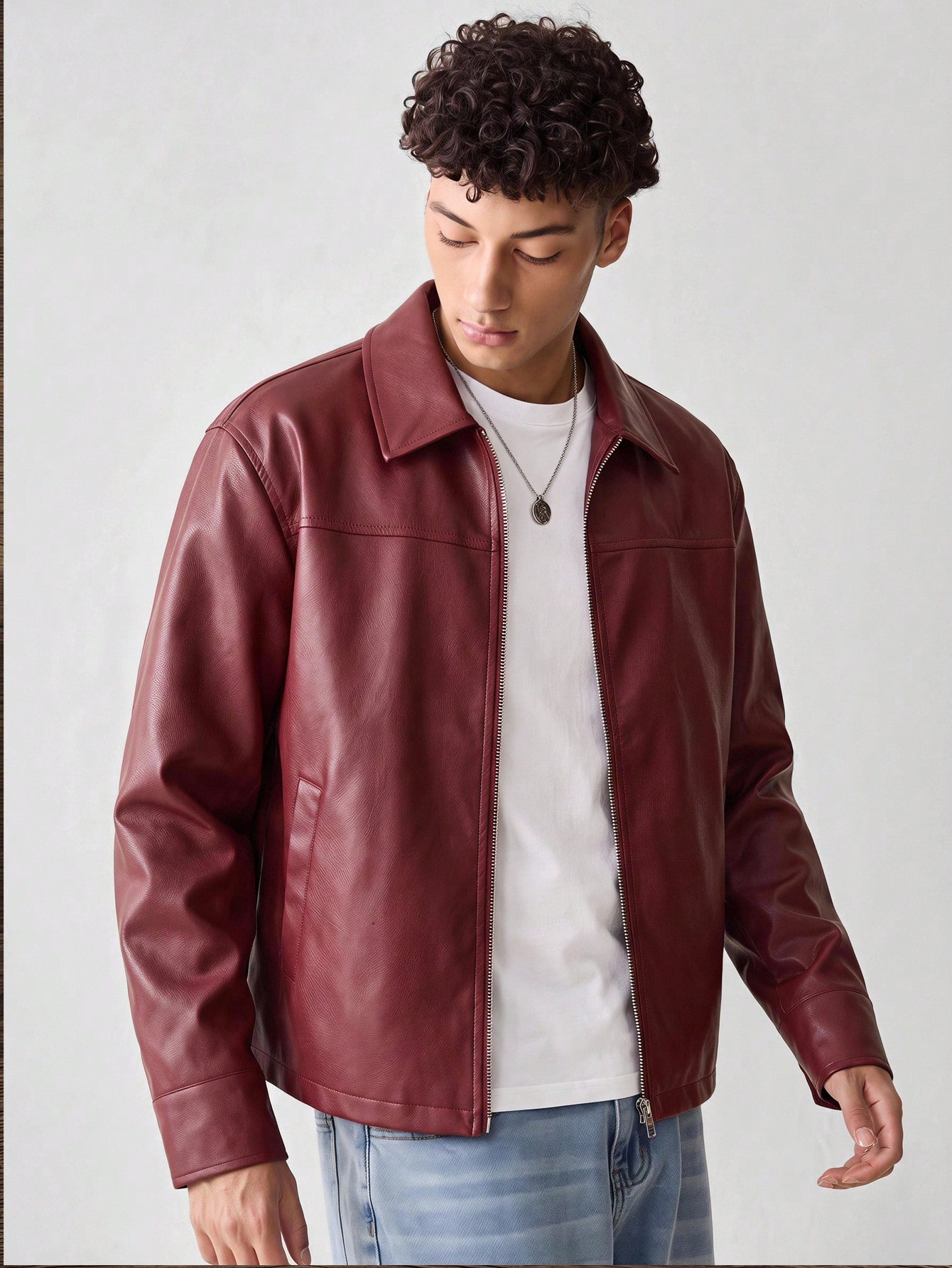 SWAVVY Veste zippée à manches longues en cuir PU ajustée, style décontracté mode tissée — vue 9