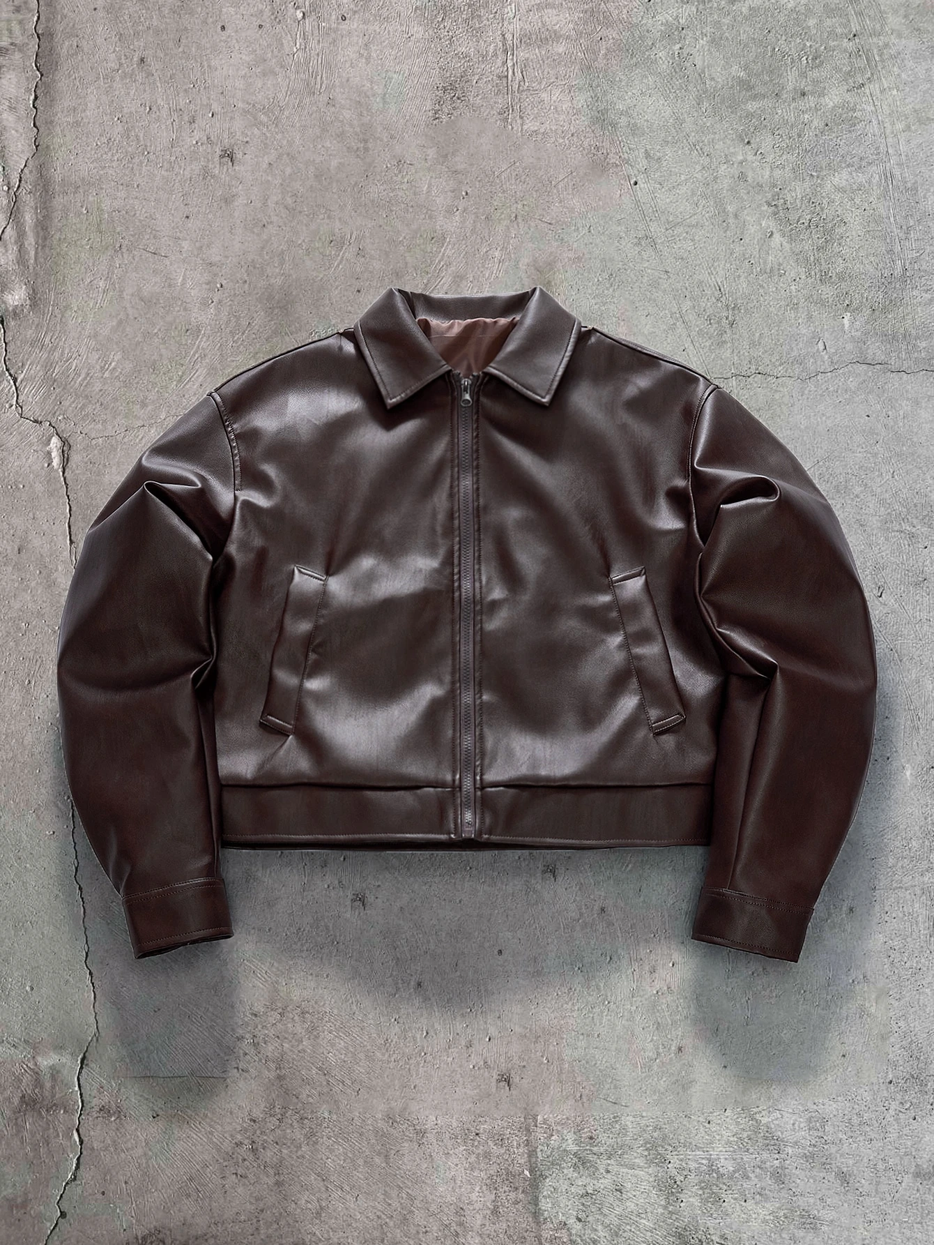 FeverCity Veste décontractée polyvalente de couleur unie en cuir PU pour hommes, pour un — vue 12