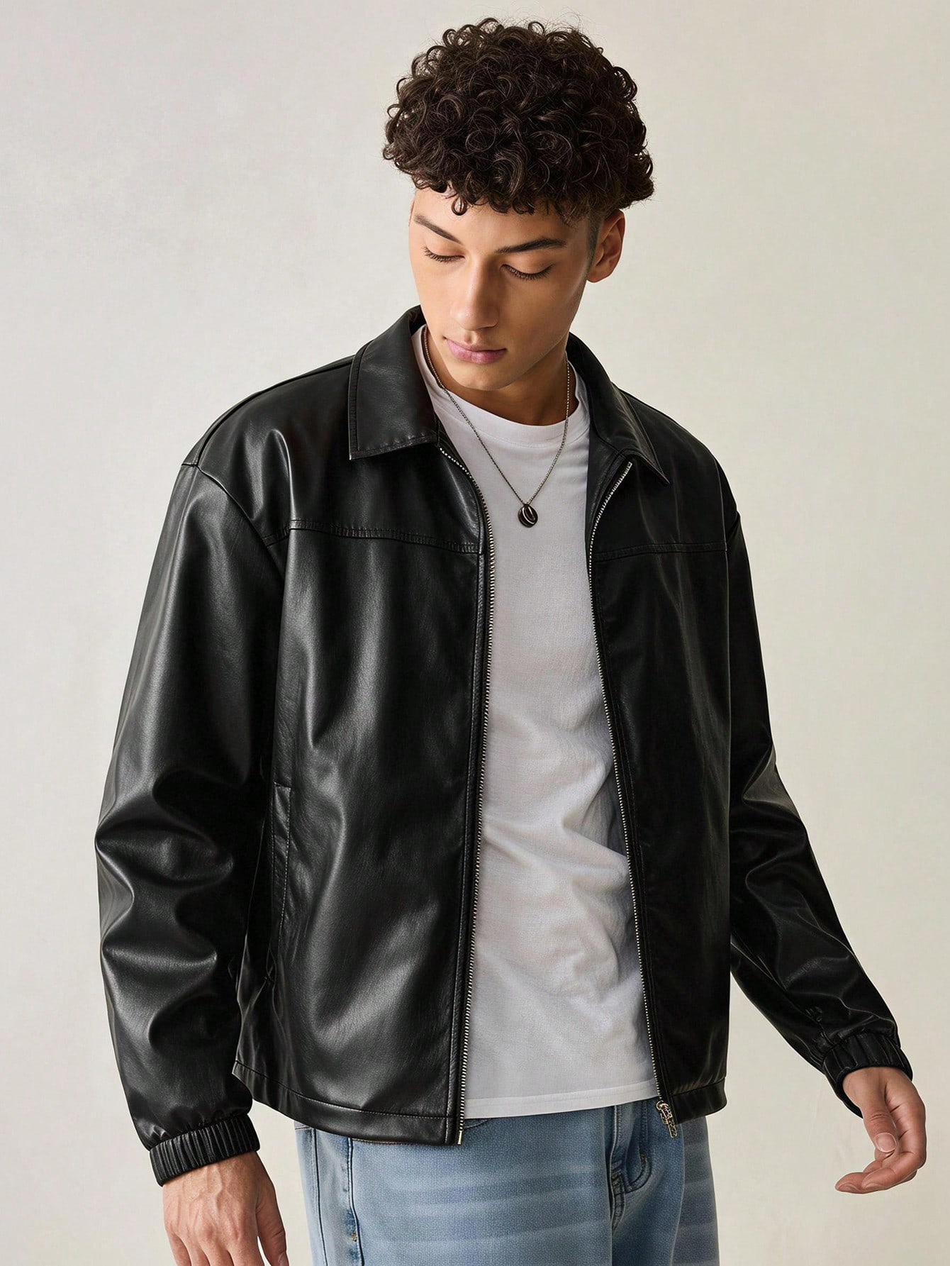 SWAVVY Veste zippée à manches longues en cuir PU ajustée, style décontracté mode tissée — vue 12