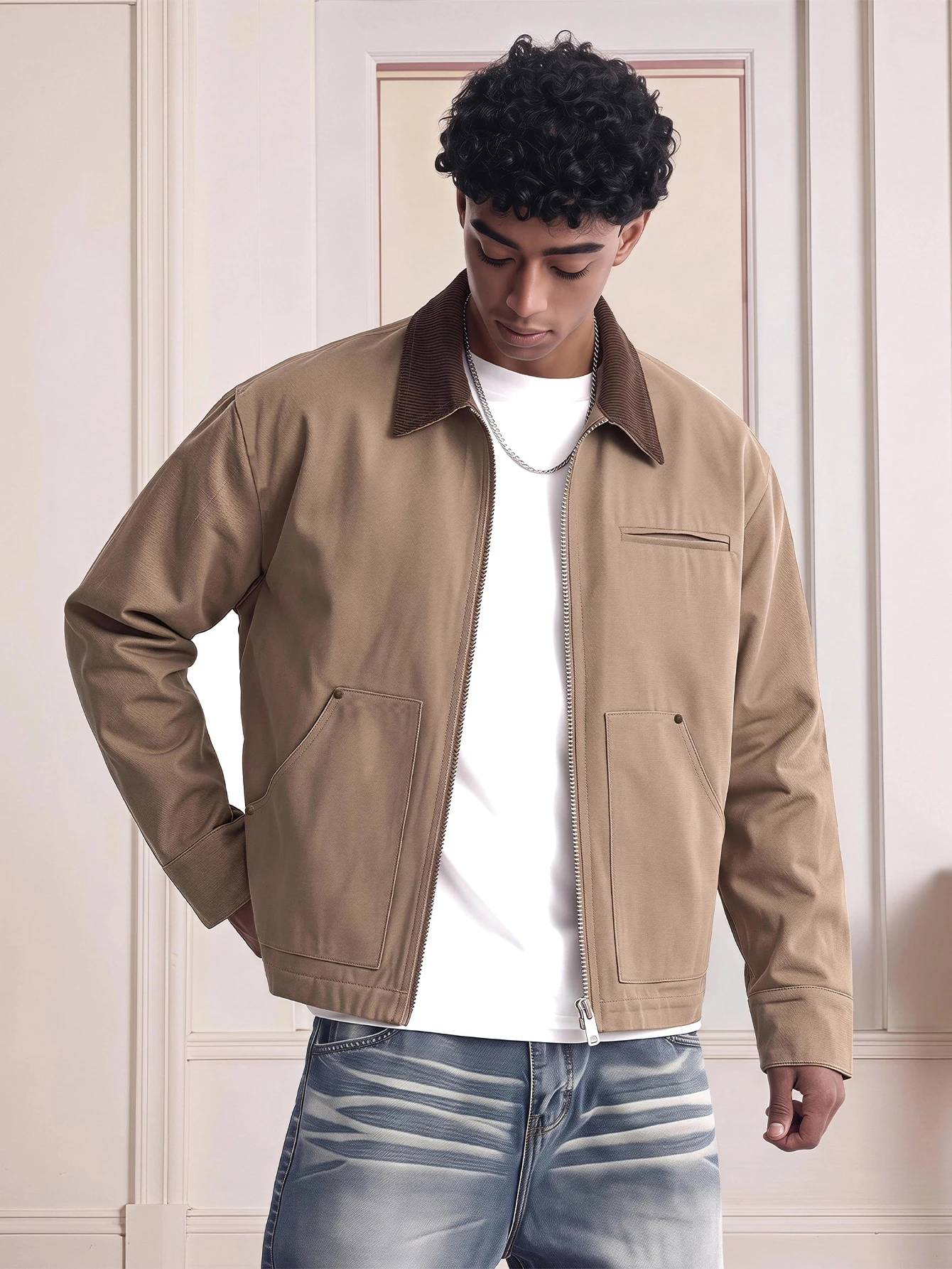 SWAVVY Veste zippée à manches longues en cuir PU ajustée, style décontracté mode tissée — vue 10