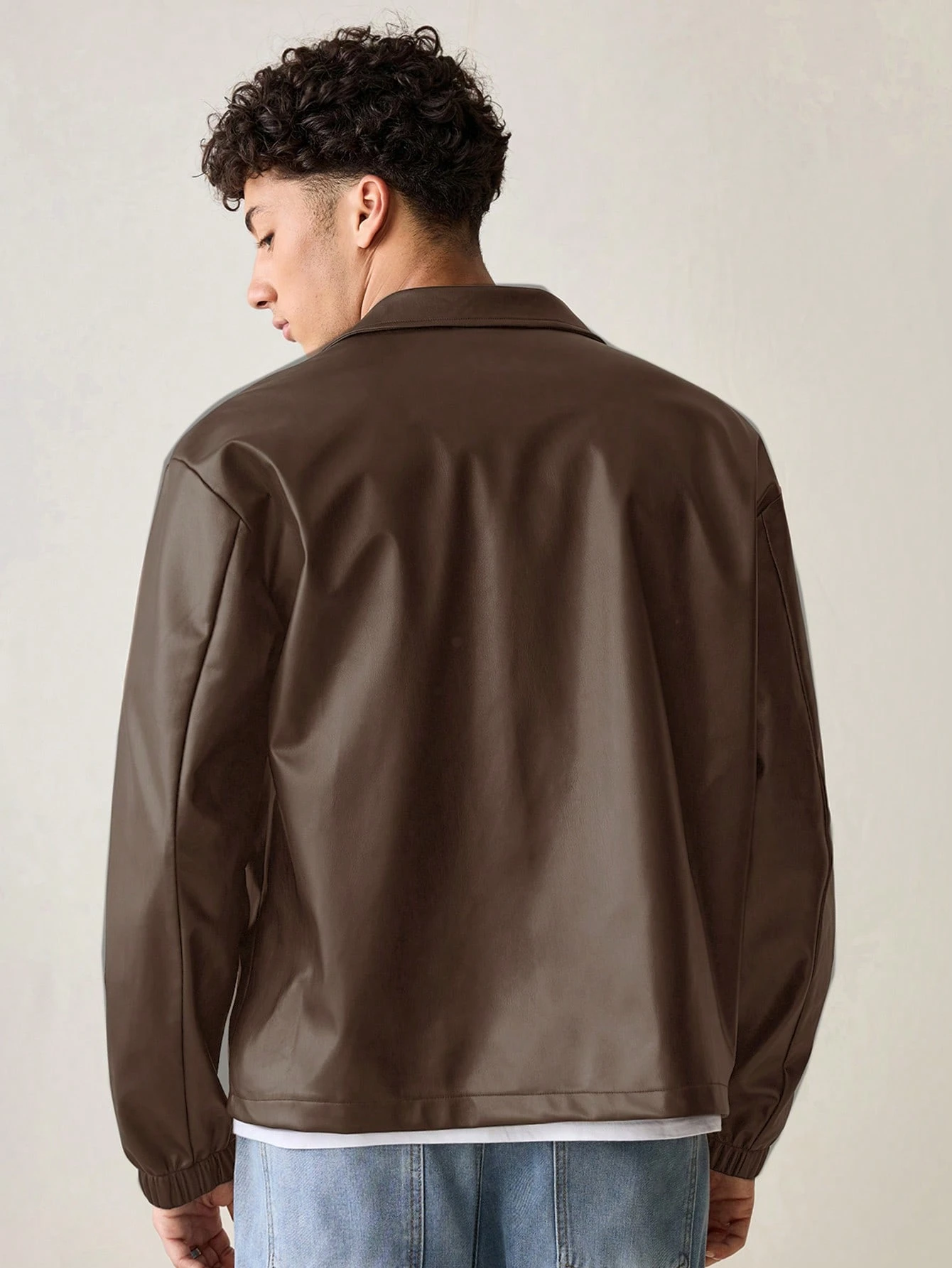 SWAVVY Veste zippée à manches longues en cuir PU ajustée, style décontracté mode tissée — vue 7