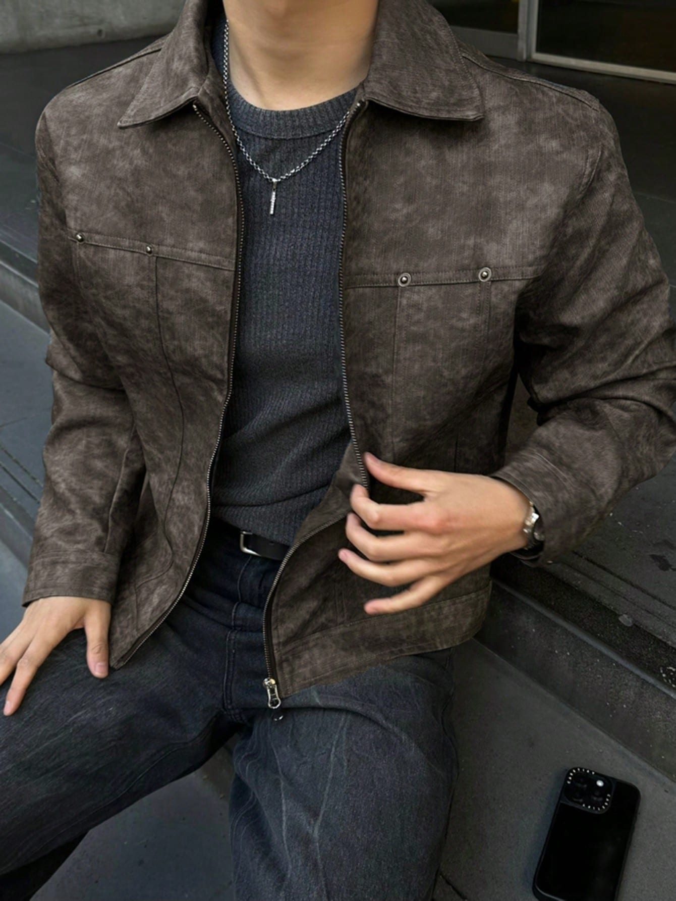 DAZY Veste marron unicolore avec, automne — vue 7