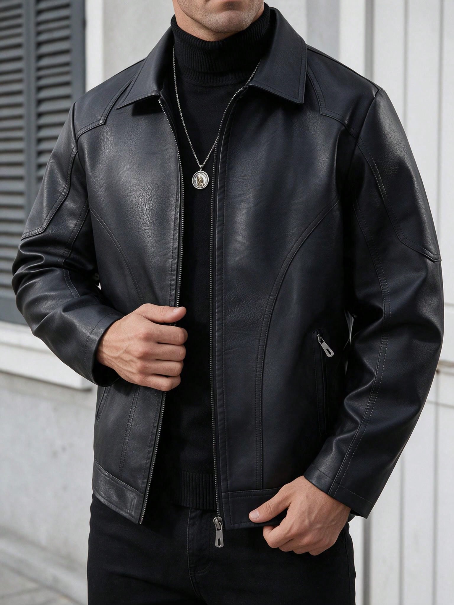 Veste en cuir PU pour homme, style européen & américain, nouvelle collection automne, — vue 2