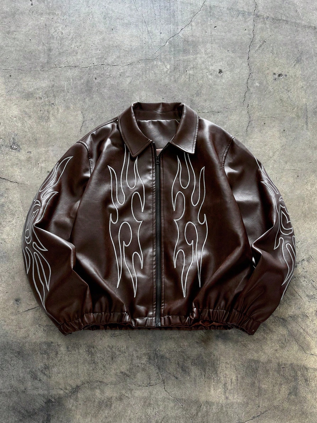AXEPEAK Veste en cuir PU à manches longues et fermeture éclair avant de couleur unie pour — vue 2