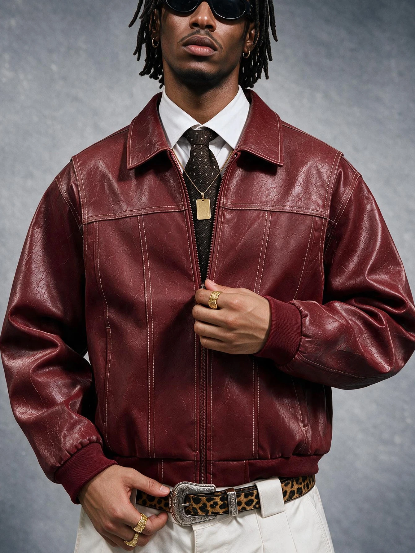 AXEPEAK Veste en cuir PU à manches longues et fermeture éclair avant de couleur unie pour — vue 3