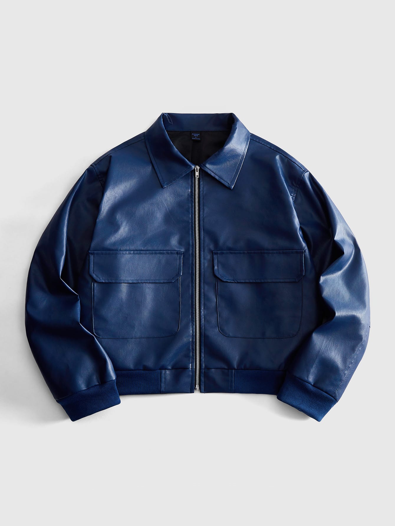 ROMWE MEN Street Life Veste en PU à manches longues avec patte de boutonnage zippée et — vue 3