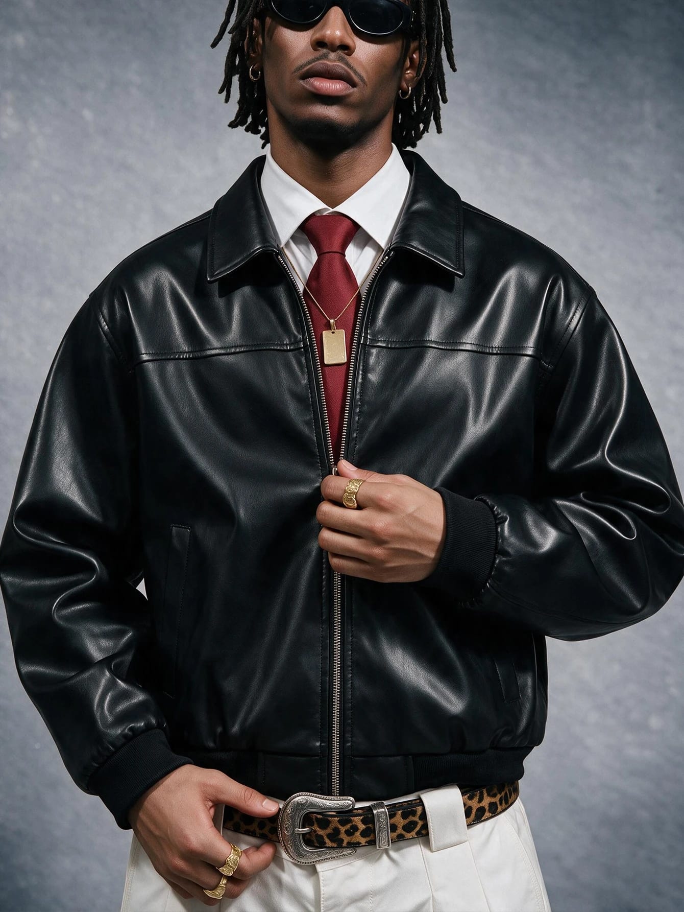 AXEPEAK Veste en cuir PU à manches longues et fermeture éclair avant de couleur unie pour