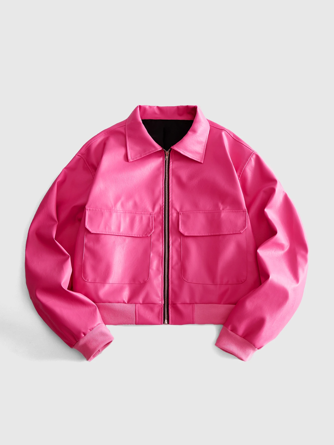 ROMWE MEN Street Life Veste en PU à manches longues avec patte de boutonnage zippée et — vue 5
