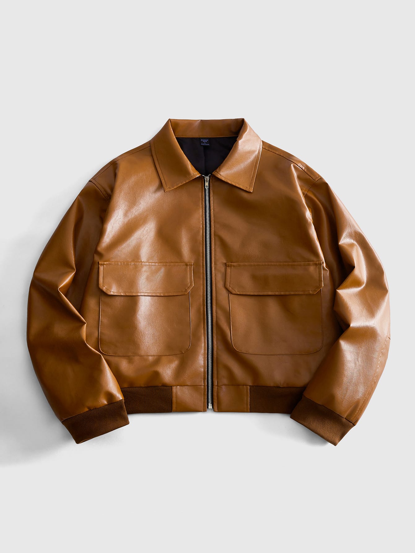ROMWE MEN Street Life Veste en PU à manches longues avec patte de boutonnage zippée et — vue 4