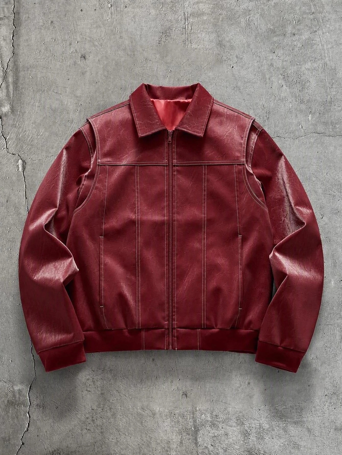 AXEPEAK Veste en cuir PU à manches longues et fermeture éclair avant de couleur unie pour — vue 6