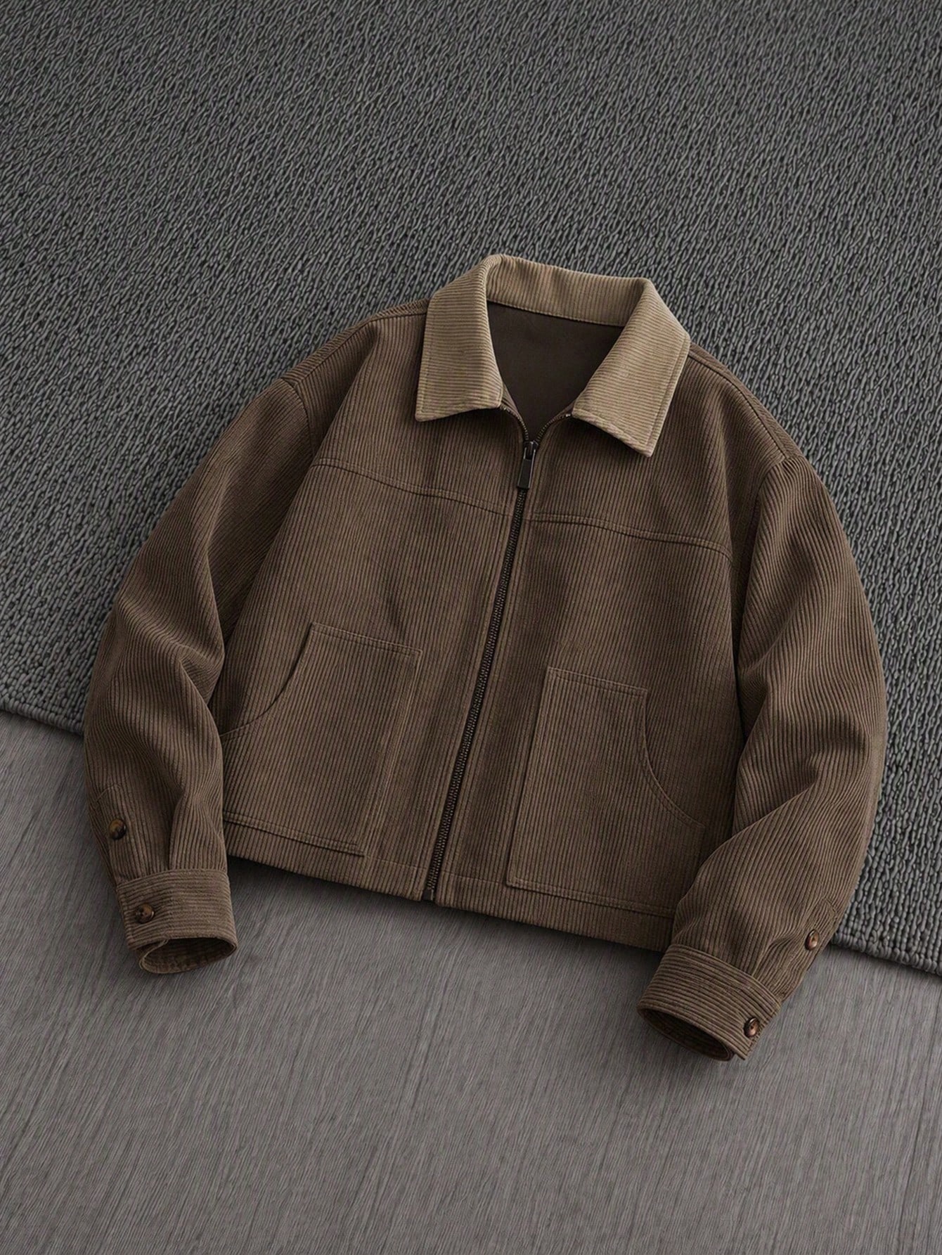 Mainfolk Veste en polyuréthane style western marron café pour hommes avec col, manches — vue 6