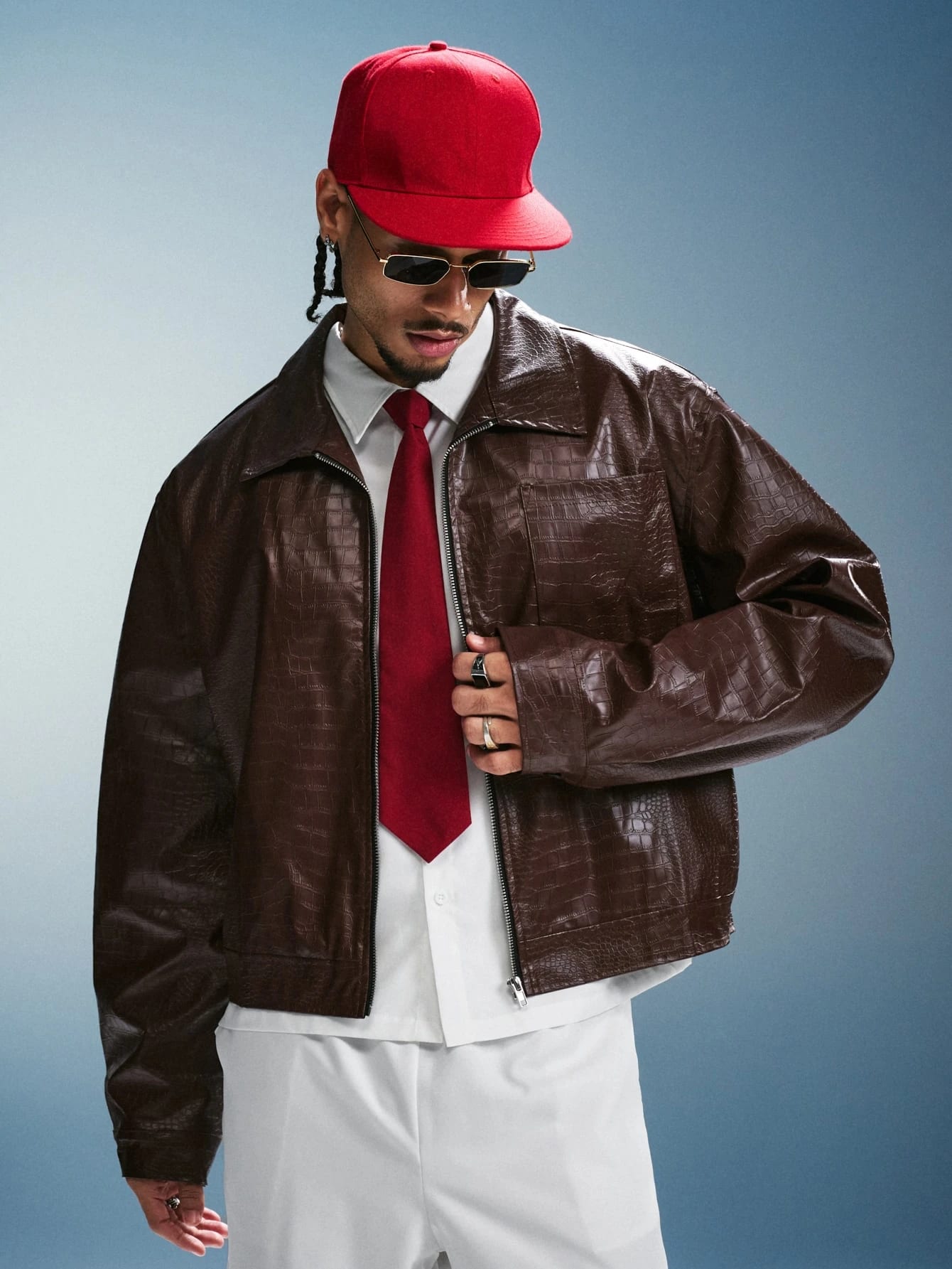 PAVTROS Veste courte en cuir PU gaufré crocodile de couleur unie, style de rue léger pour