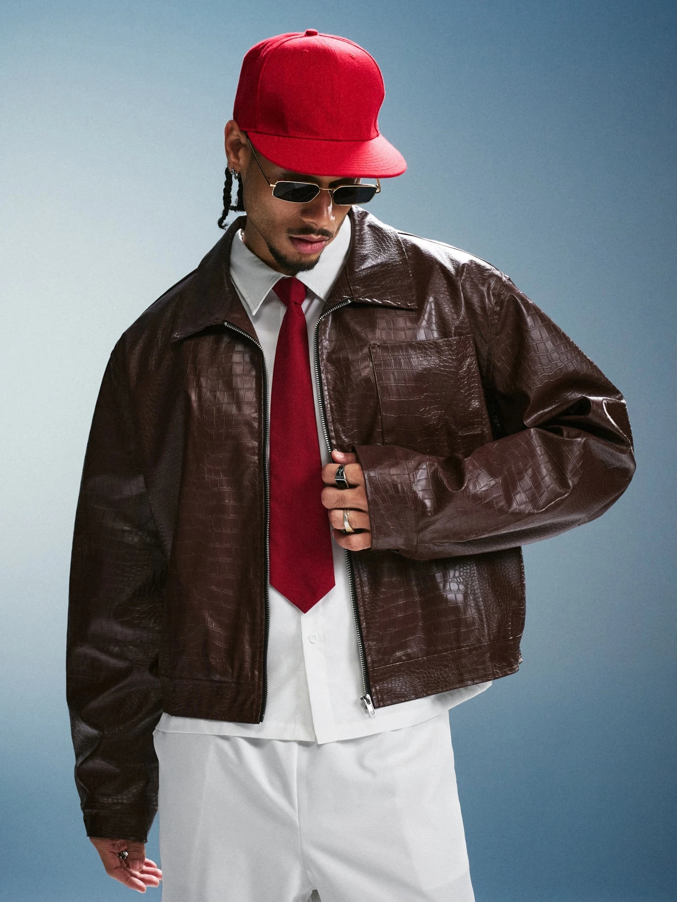 PAVTROS Veste courte en cuir PU gaufré crocodile de couleur unie, style de rue léger pour