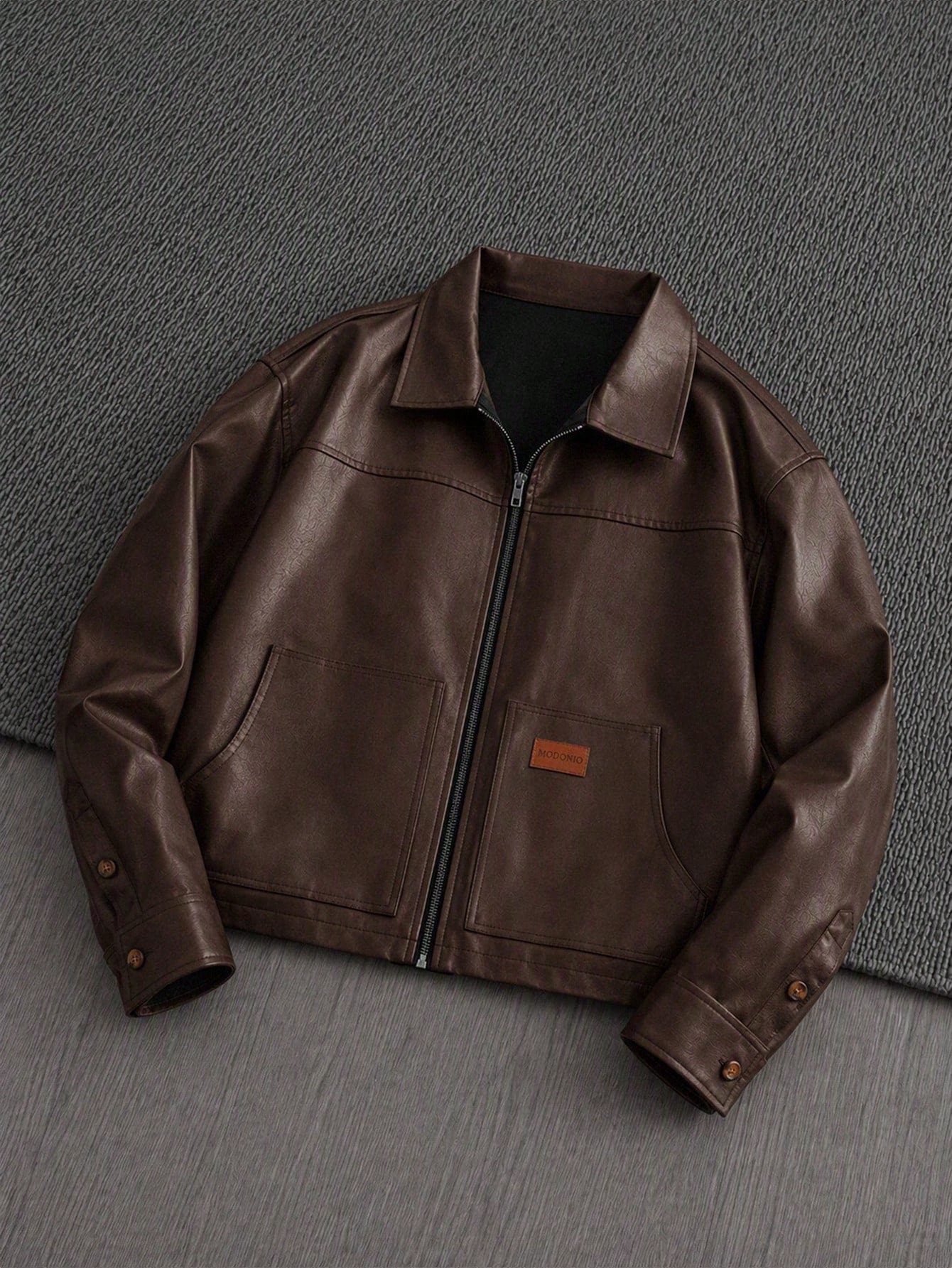 Mainfolk Veste en polyuréthane style western marron café pour hommes avec col, manches
