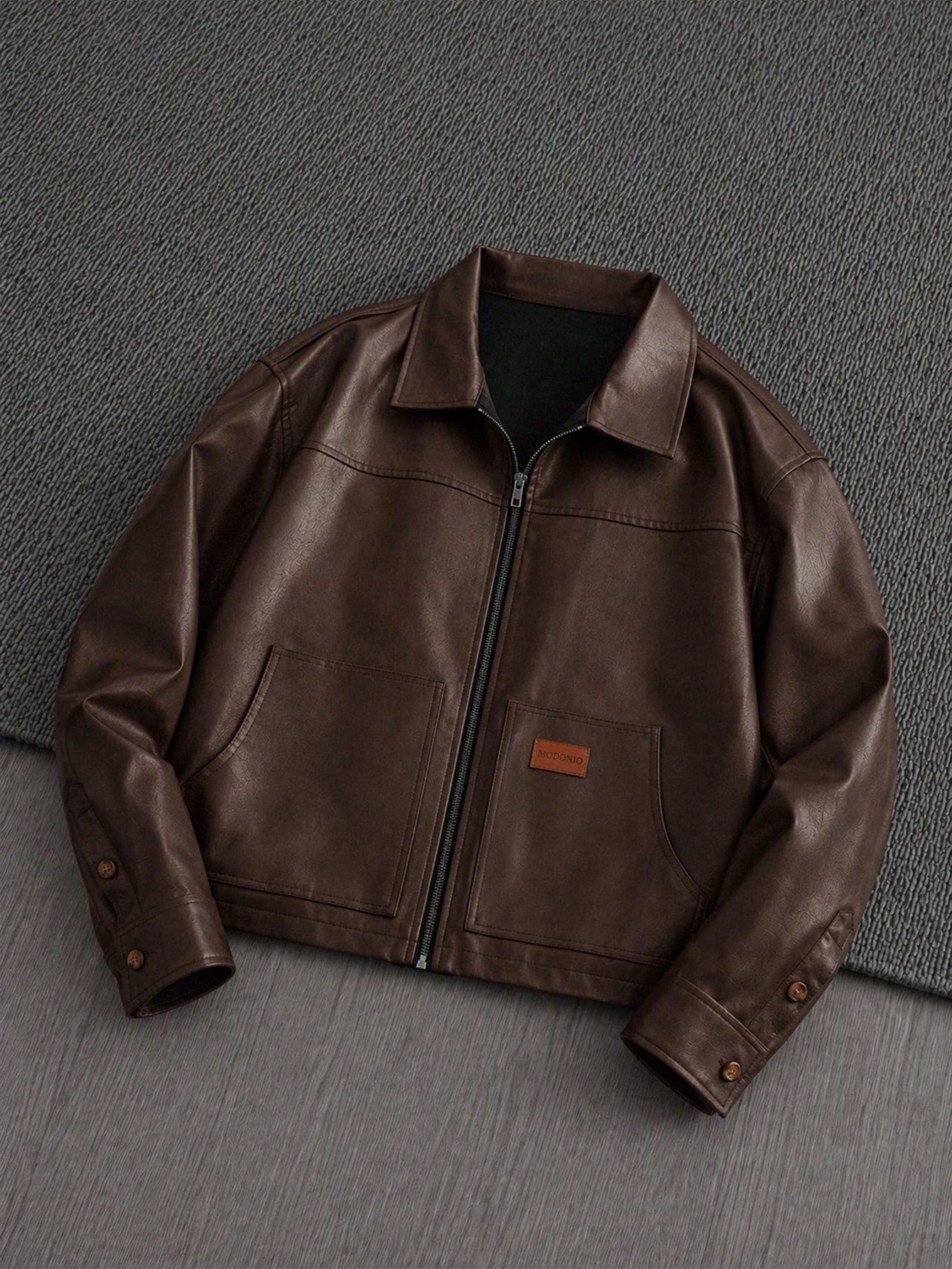 Mainfolk Veste en polyuréthane style western marron café pour hommes avec col, manches