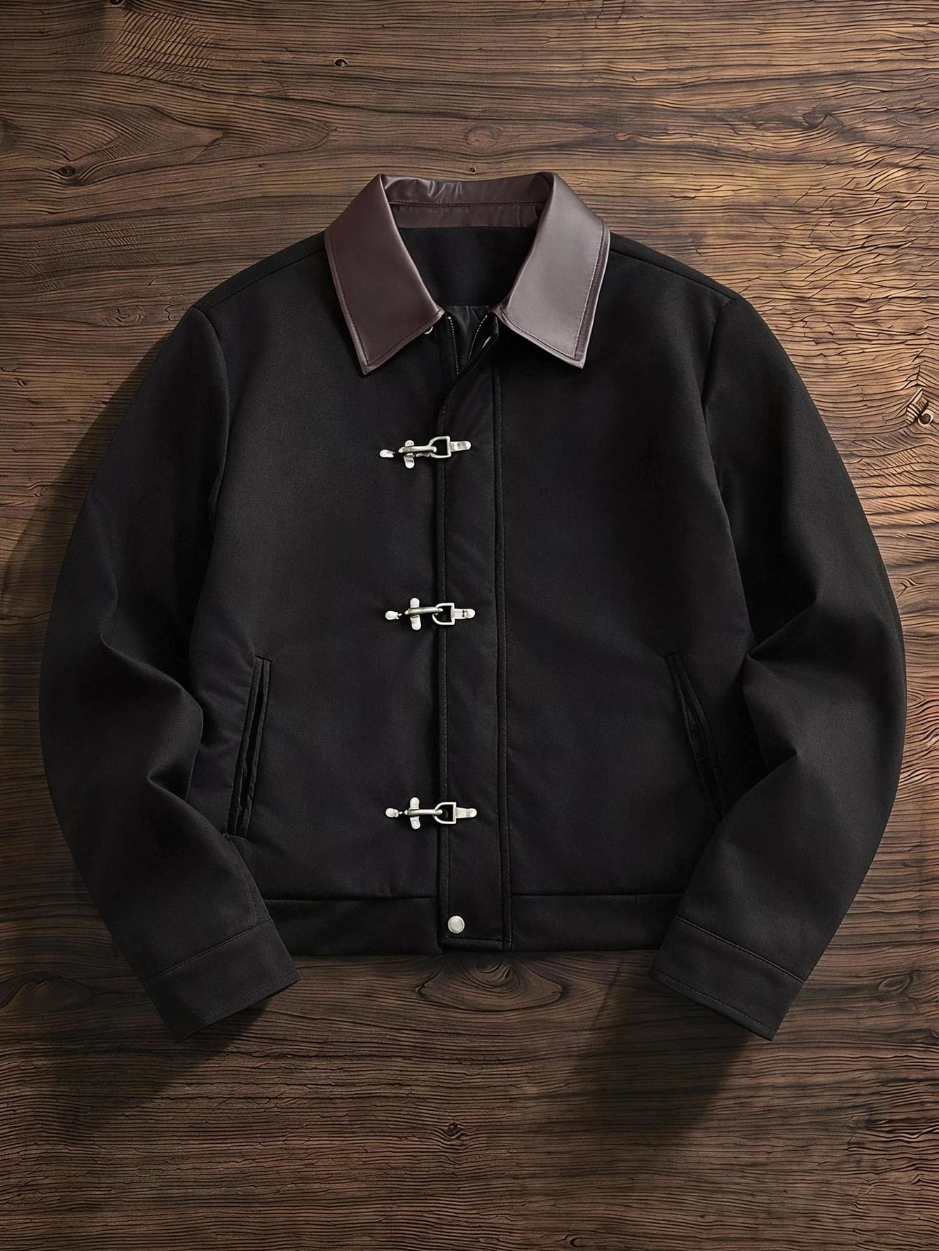 SWAVVY Veste longue à manches longues en cuir PU ajustée, style décontracté jeune et mode