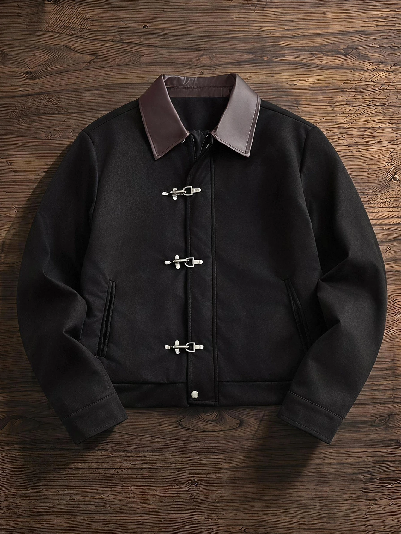 SWAVVY Veste longue à manches longues en cuir PU ajustée, style décontracté jeune et mode
