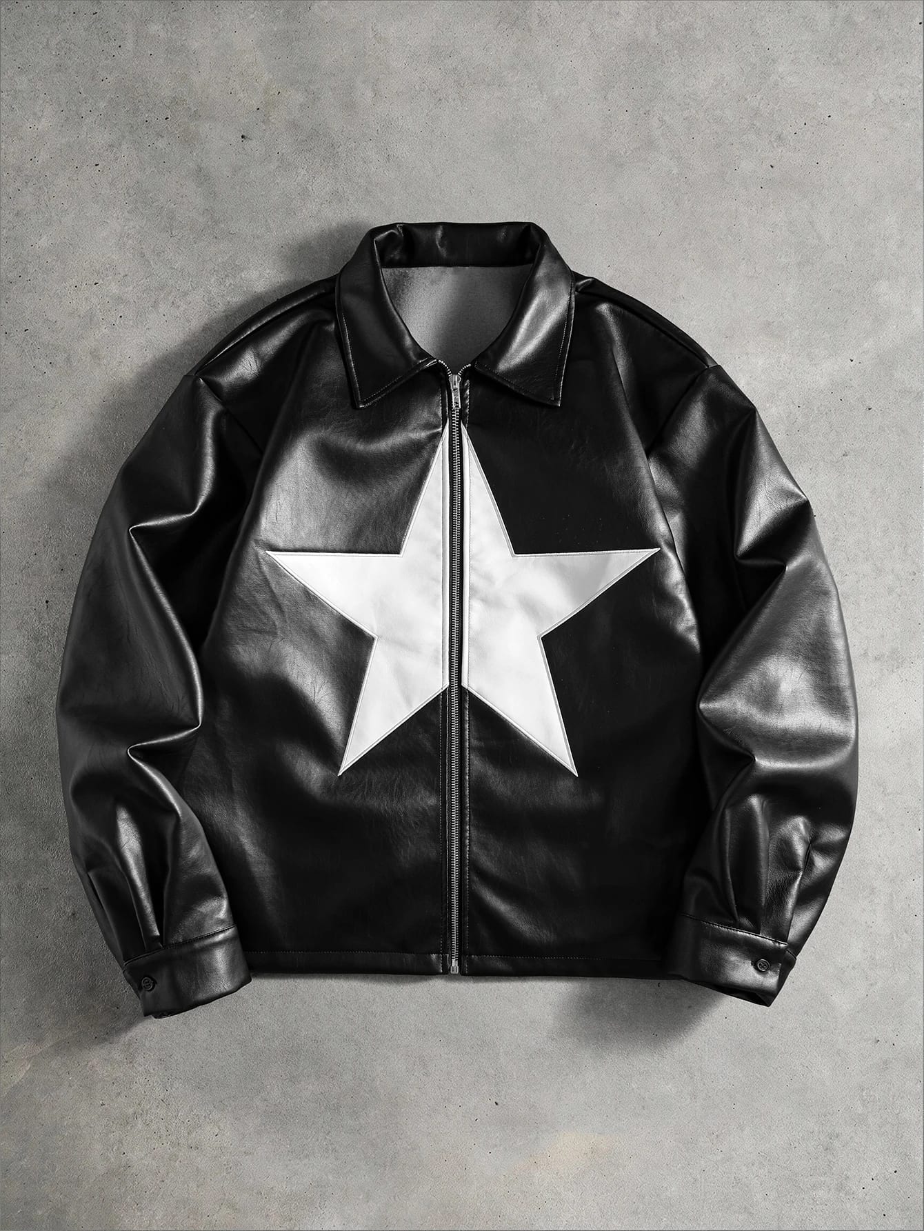 ROMWE MEN Veste décontractée à manches longues avec fermeture éclair et motif pentagramme