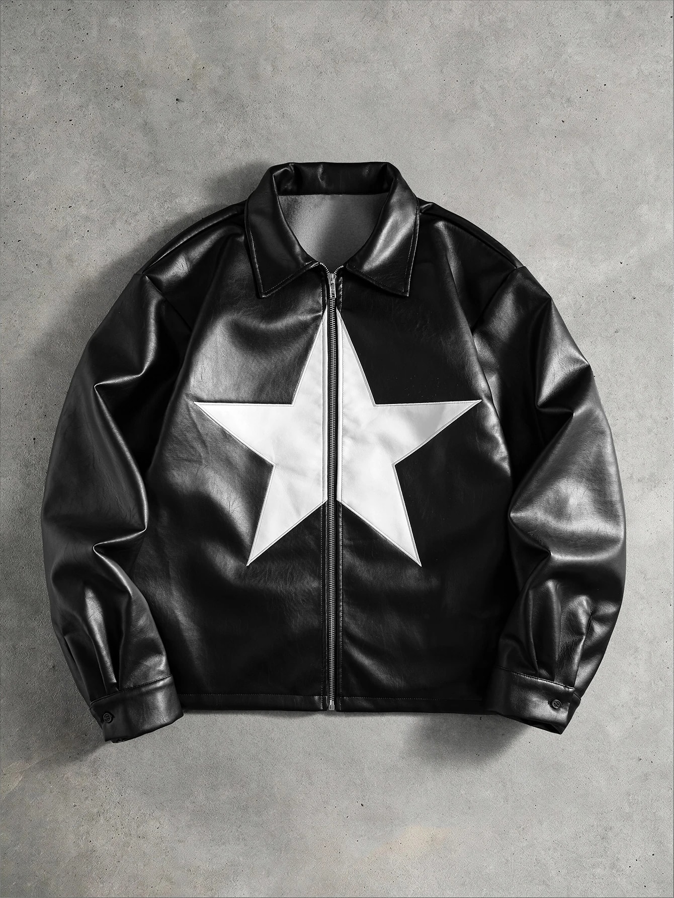 ROMWE MEN Veste décontractée à manches longues avec fermeture éclair et motif pentagramme