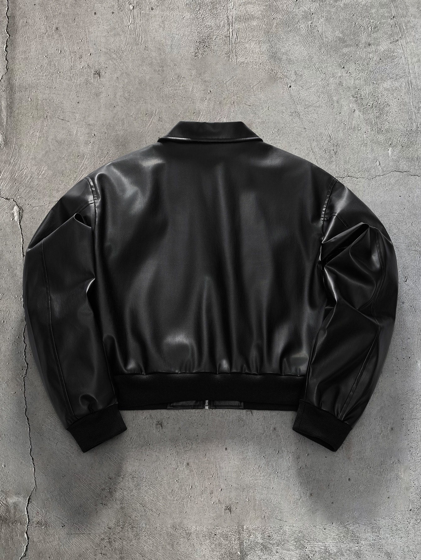AXEPEAK Veste en cuir PU à manches longues et fermeture éclair avant de couleur unie pour — vue 7