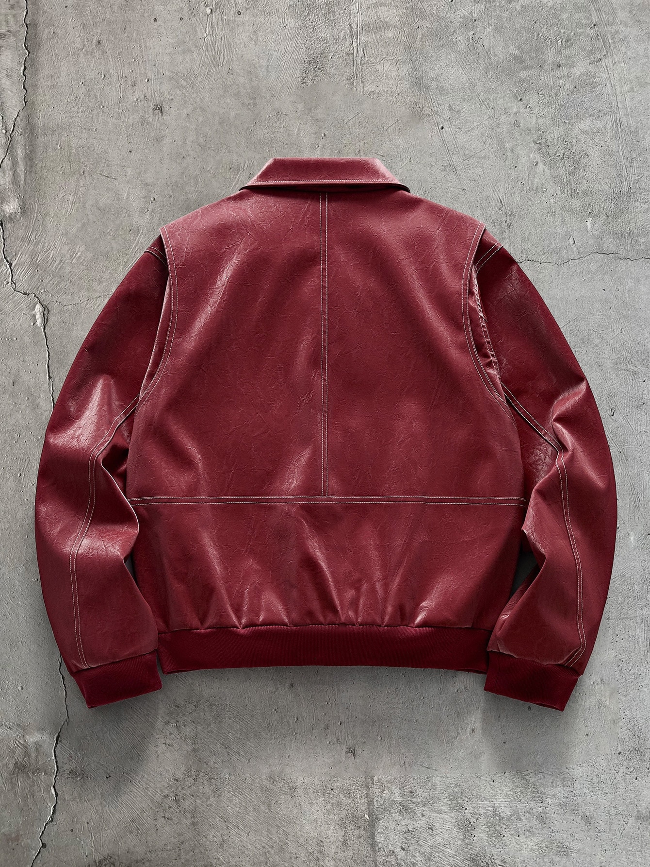 AXEPEAK Veste en cuir PU à manches longues et fermeture éclair avant de couleur unie pour — vue 9