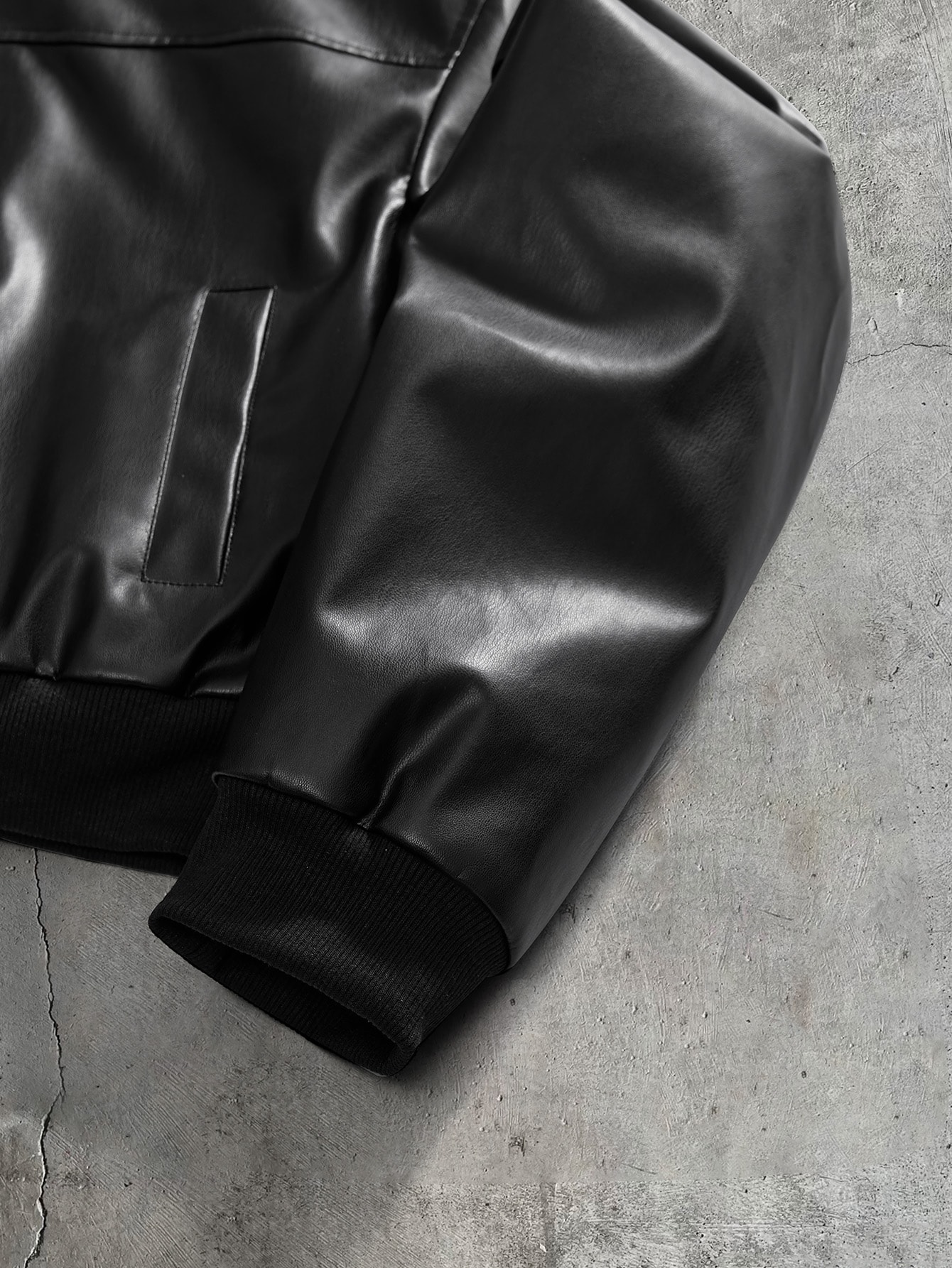 AXEPEAK Veste en cuir PU à manches longues et fermeture éclair avant de couleur unie pour — vue 10