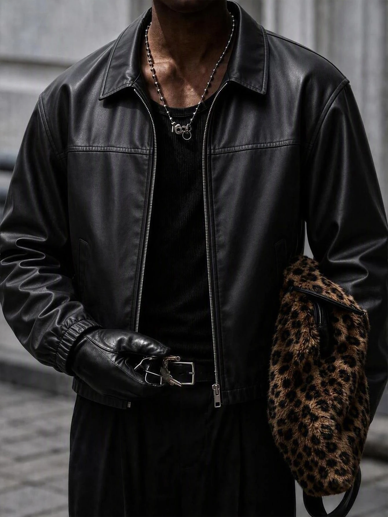 Mainfolk Veste en polyuréthane style western marron café pour hommes avec col, manches — vue 8