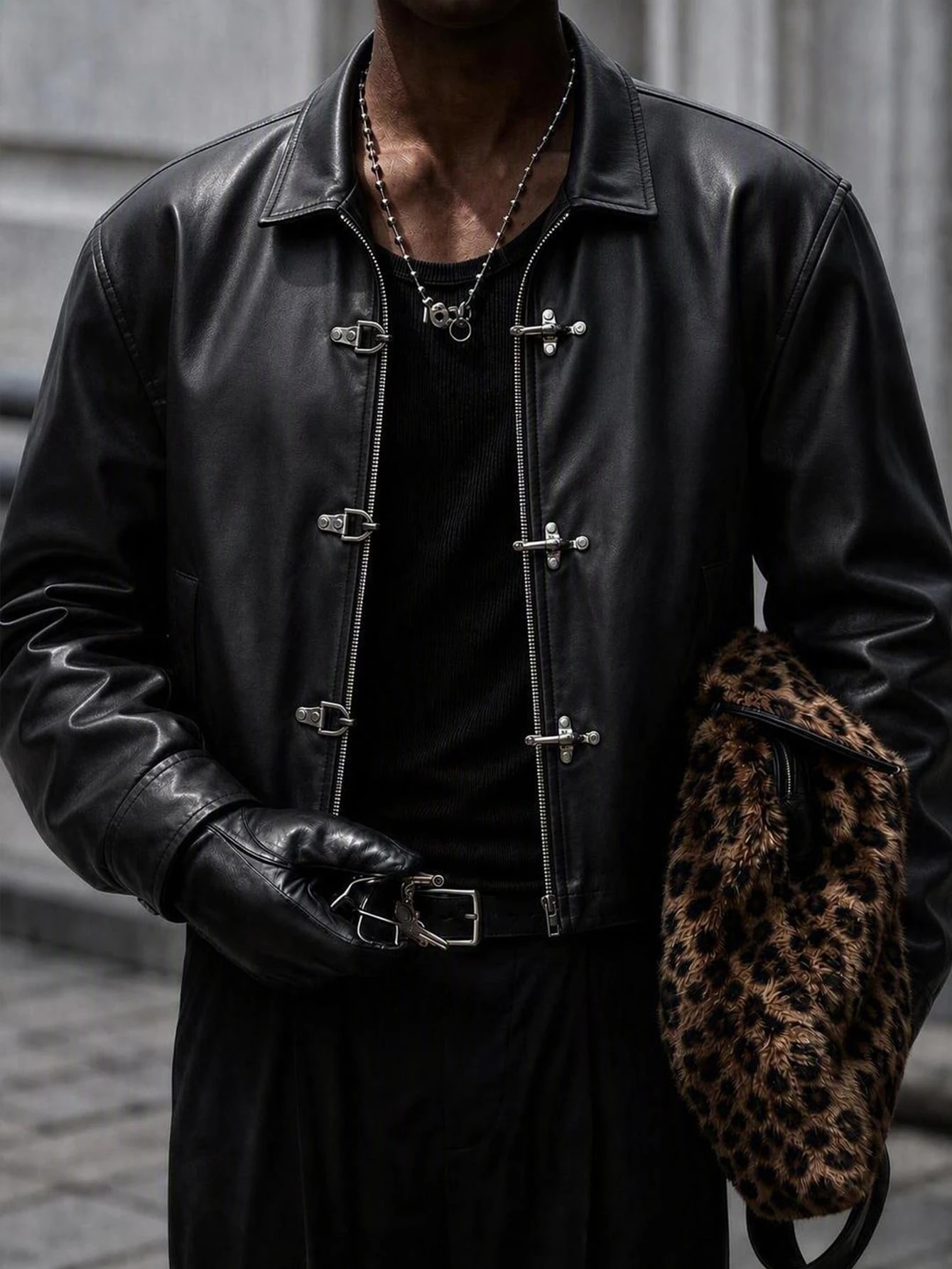 Mainfolk Veste en polyuréthane style western marron café pour hommes avec col, manches — vue 9