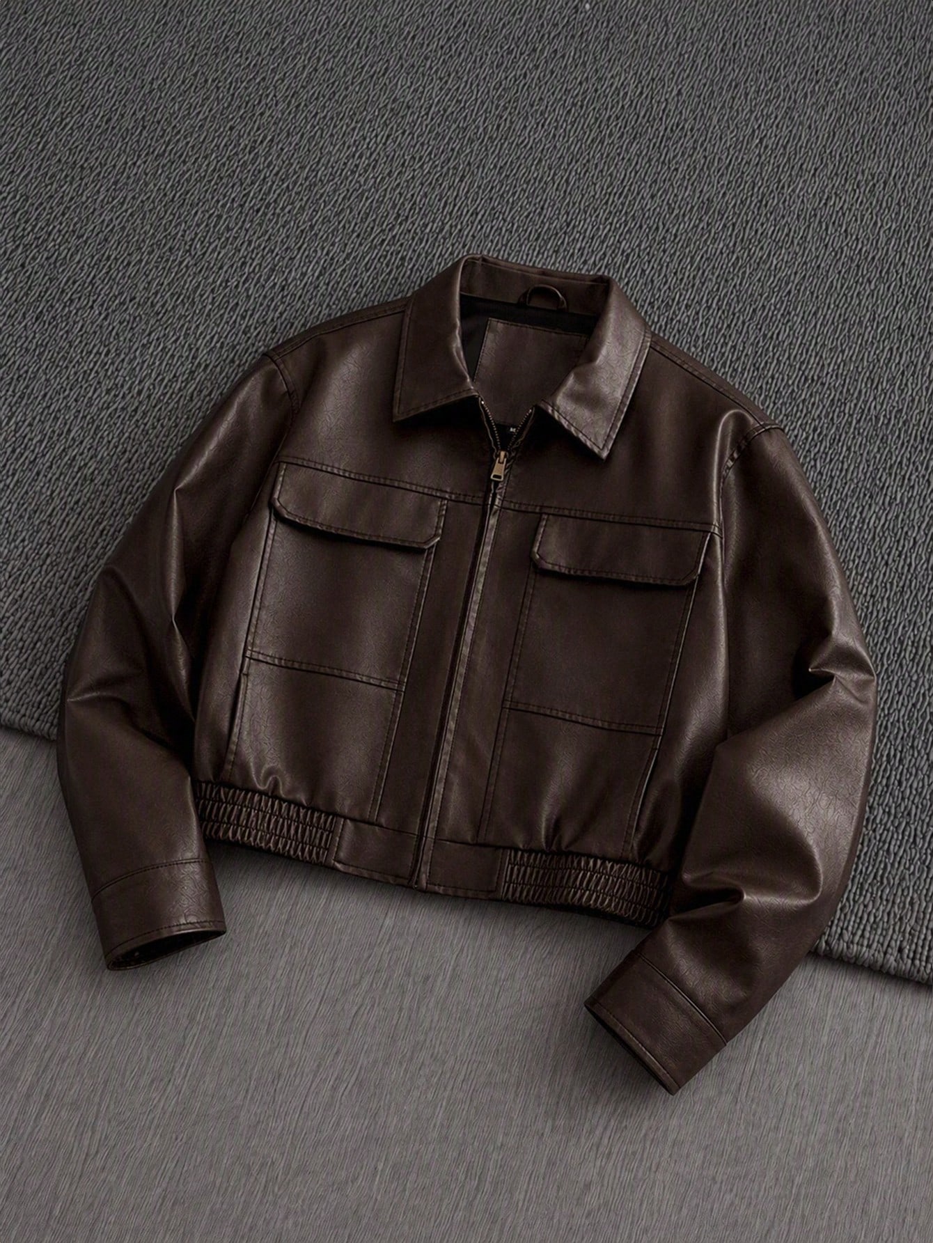 Mainfolk Veste en polyuréthane style western marron café pour hommes avec col, manches — vue 7