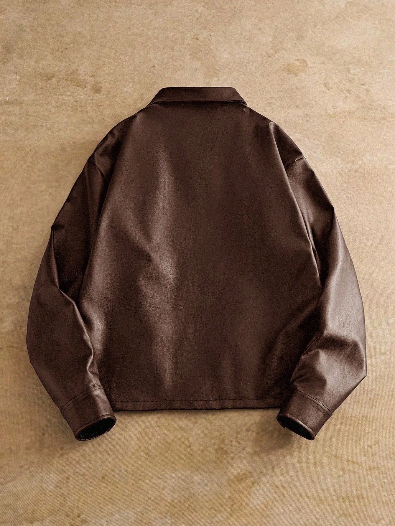 Mainfolk Veste en polyuréthane style western marron café pour hommes avec col, manches — vue 12
