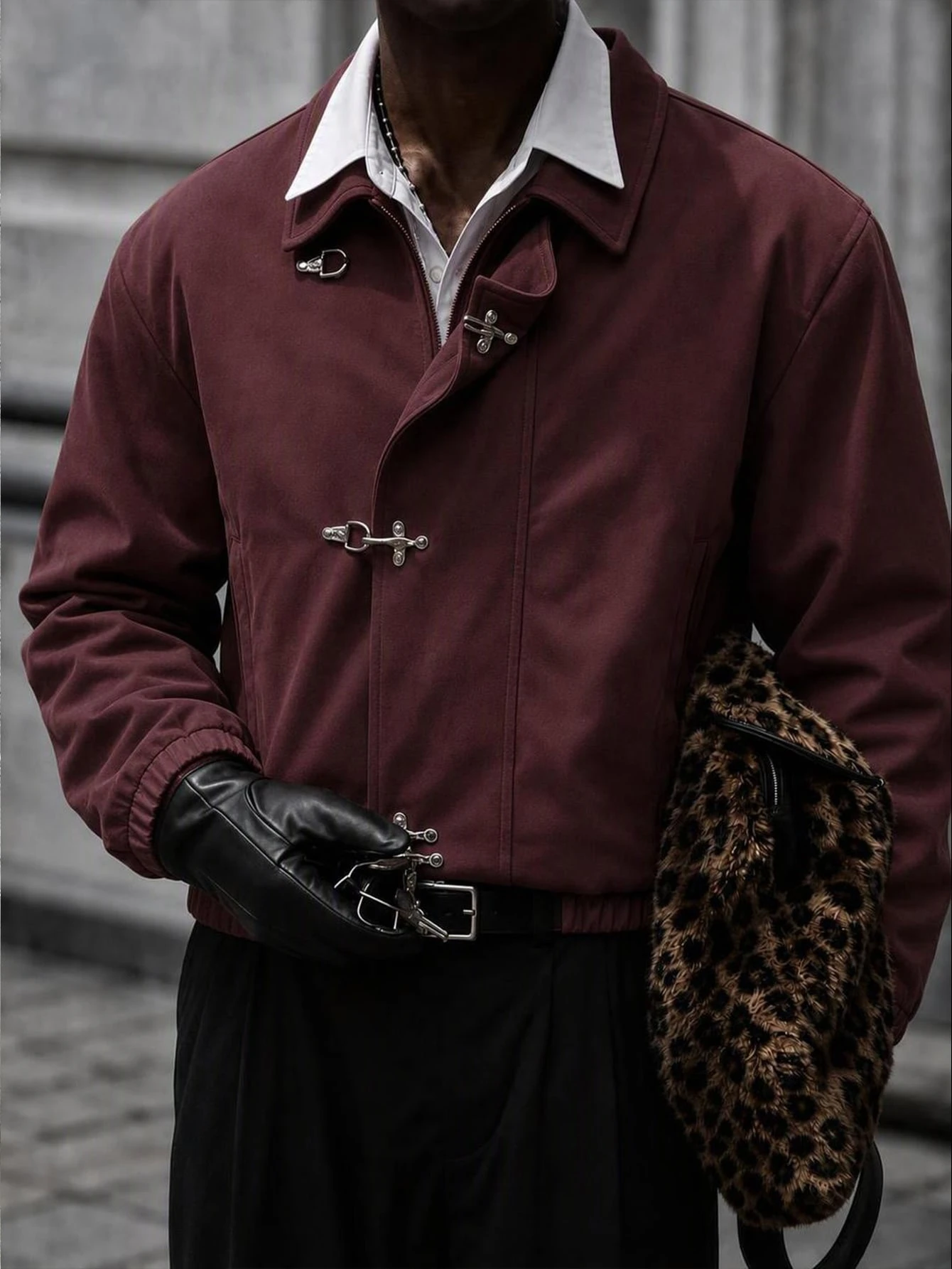 Mainfolk Veste en polyuréthane style western marron café pour hommes avec col, manches — vue 10