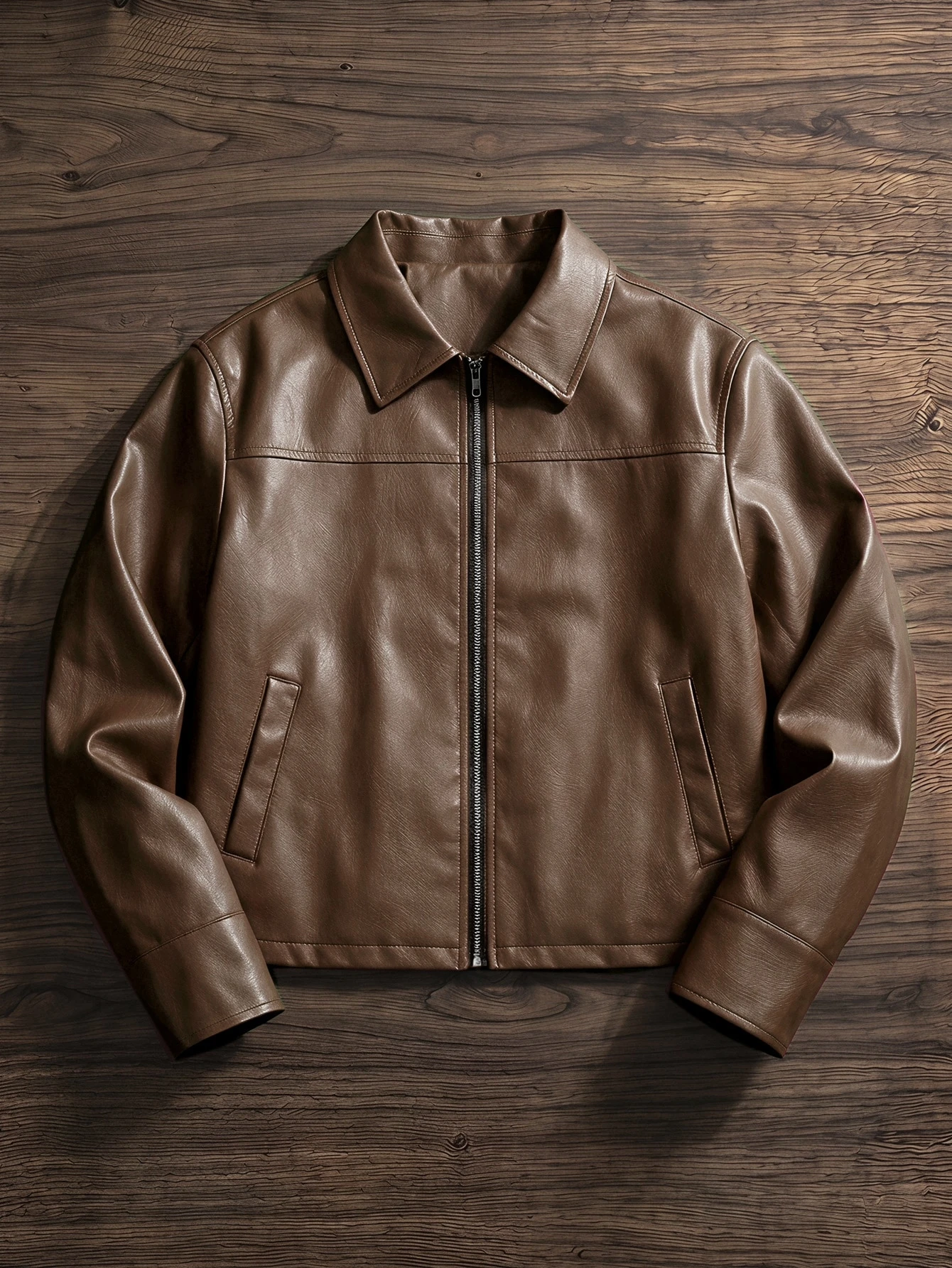 SWAVVY Veste longue à manches longues en cuir PU ajustée, style décontracté jeune et mode — vue 8