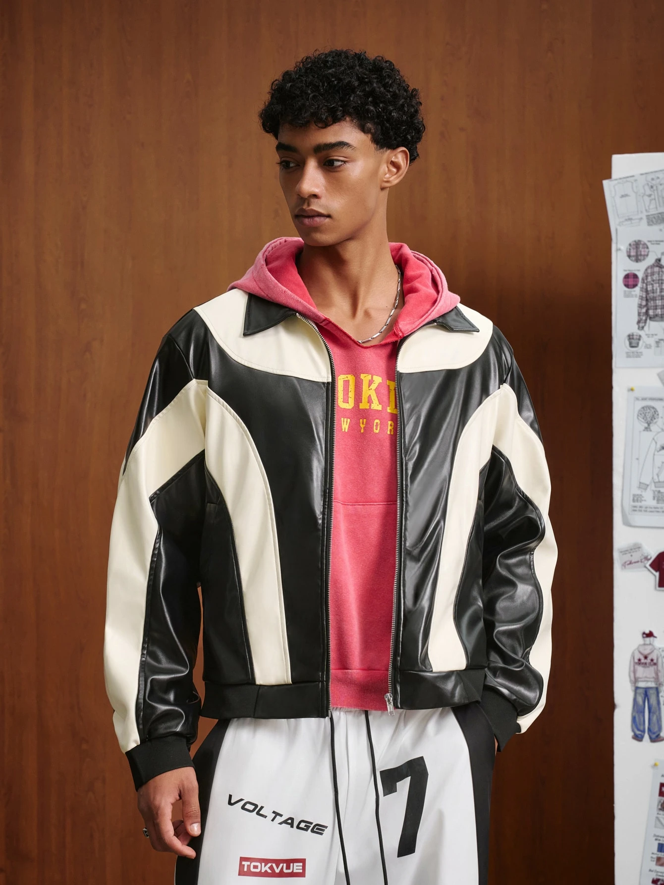 Manfinity Roghcode Veste de sport décontractée imprimée blanche pour hommes, tissu PU, — vue 4