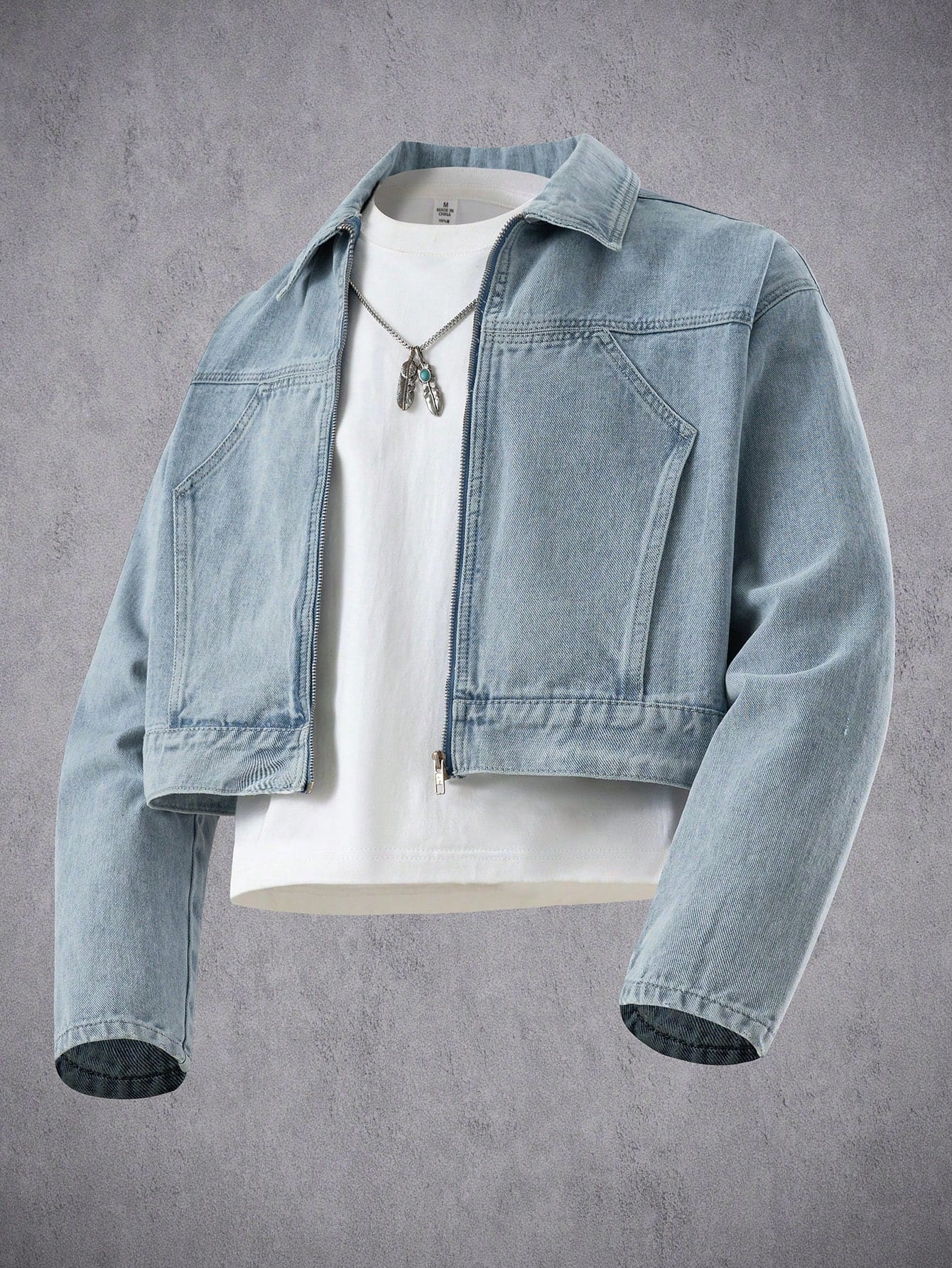 Manfinity Denimwave Veste en jean décontractée à manches longues et à épaules tombantes,