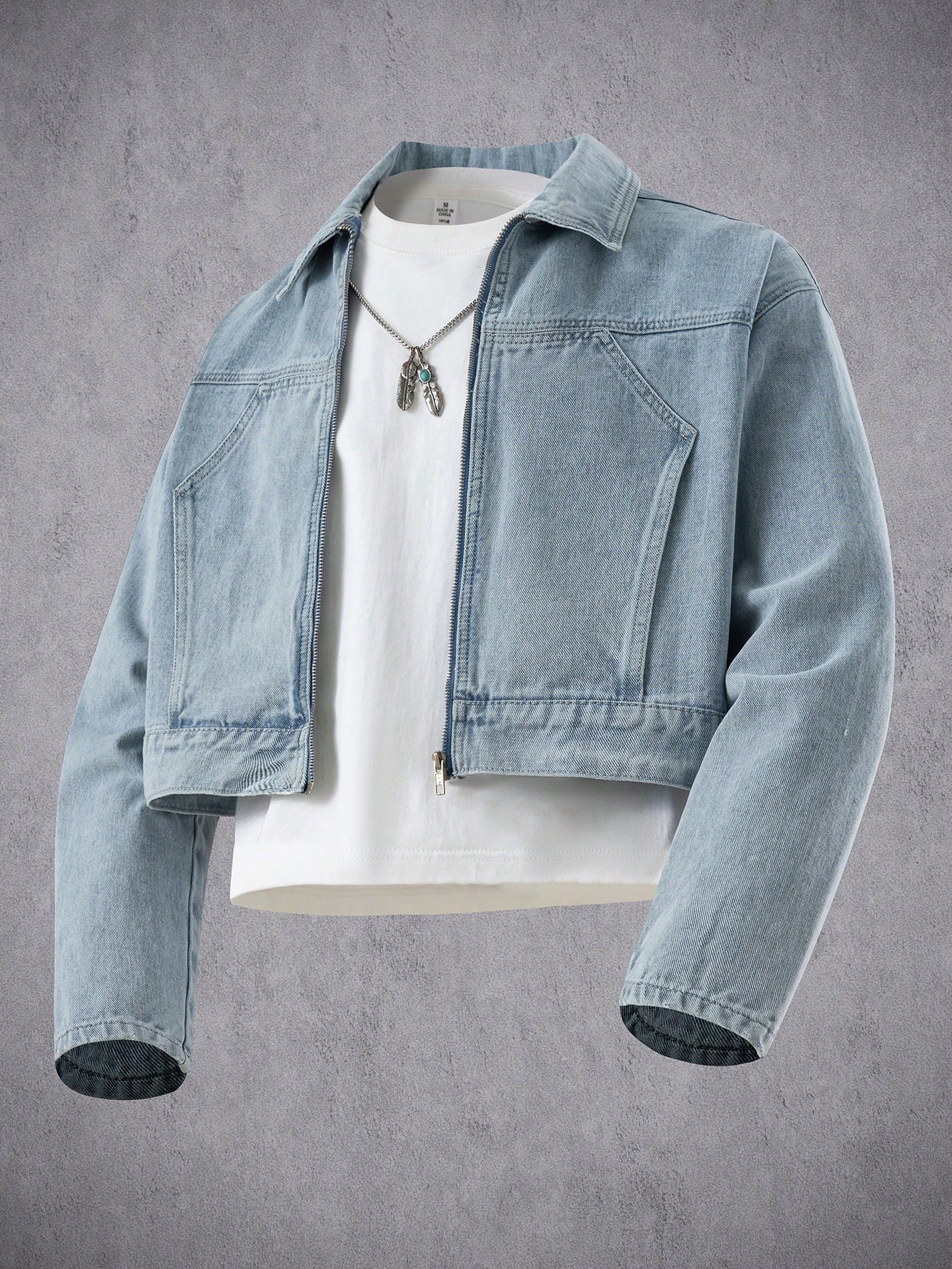 Manfinity Denimwave Veste en jean décontractée à manches longues et à épaules tombantes,