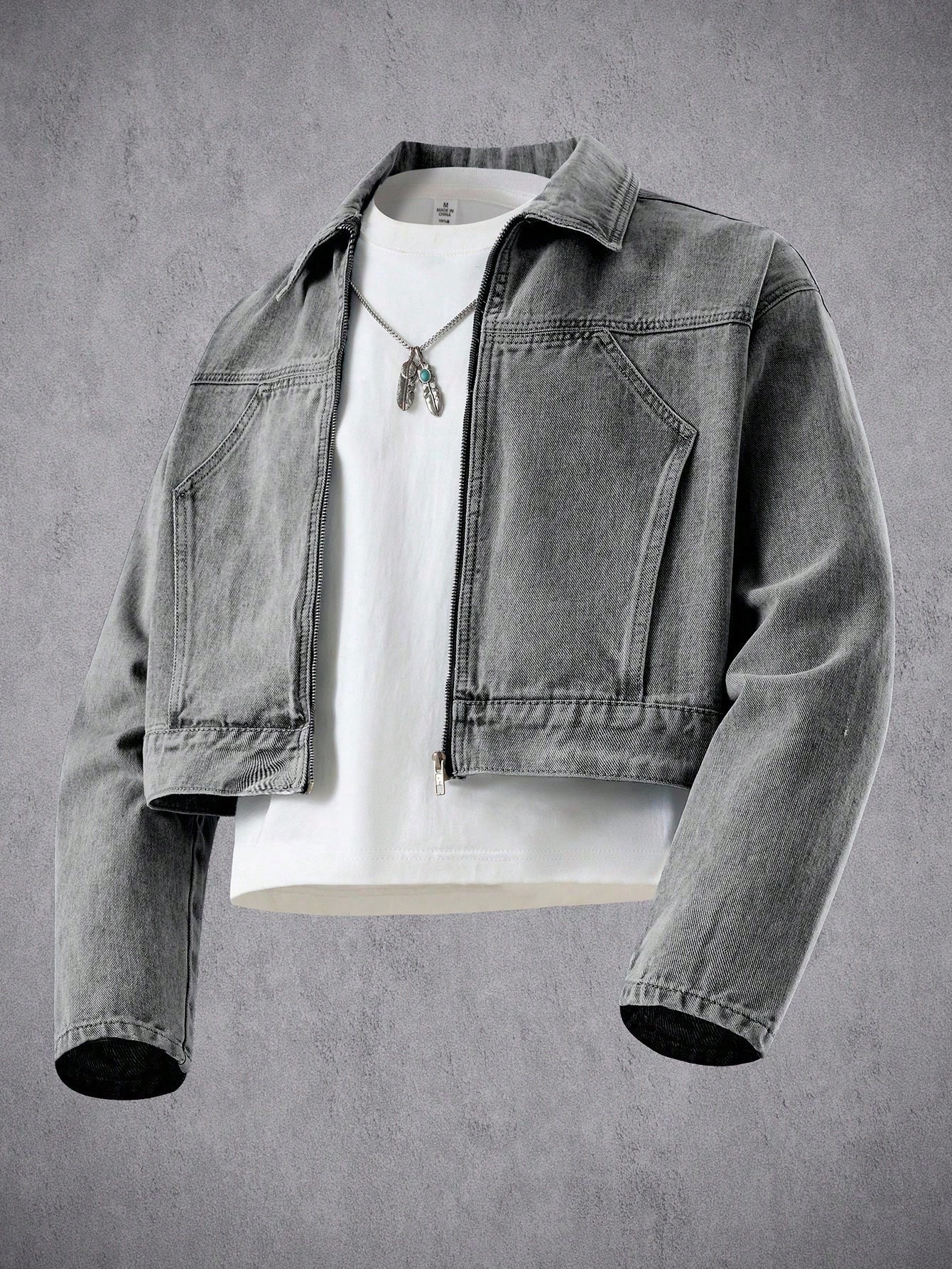 Manfinity Denimwave Veste en jean décontractée à manches longues et à épaules tombantes, — vue 2