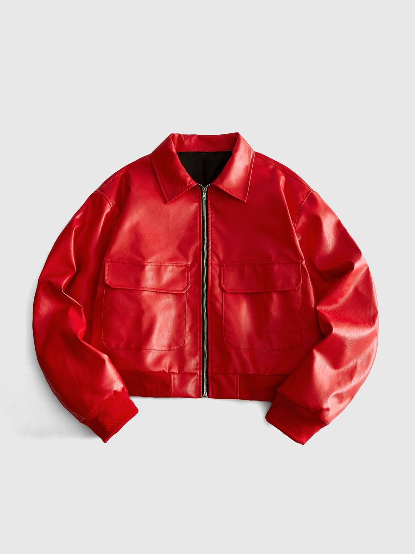 ROMWE MEN Street Life Veste à manches longues en matériau PU avec poche zippée pour hommes