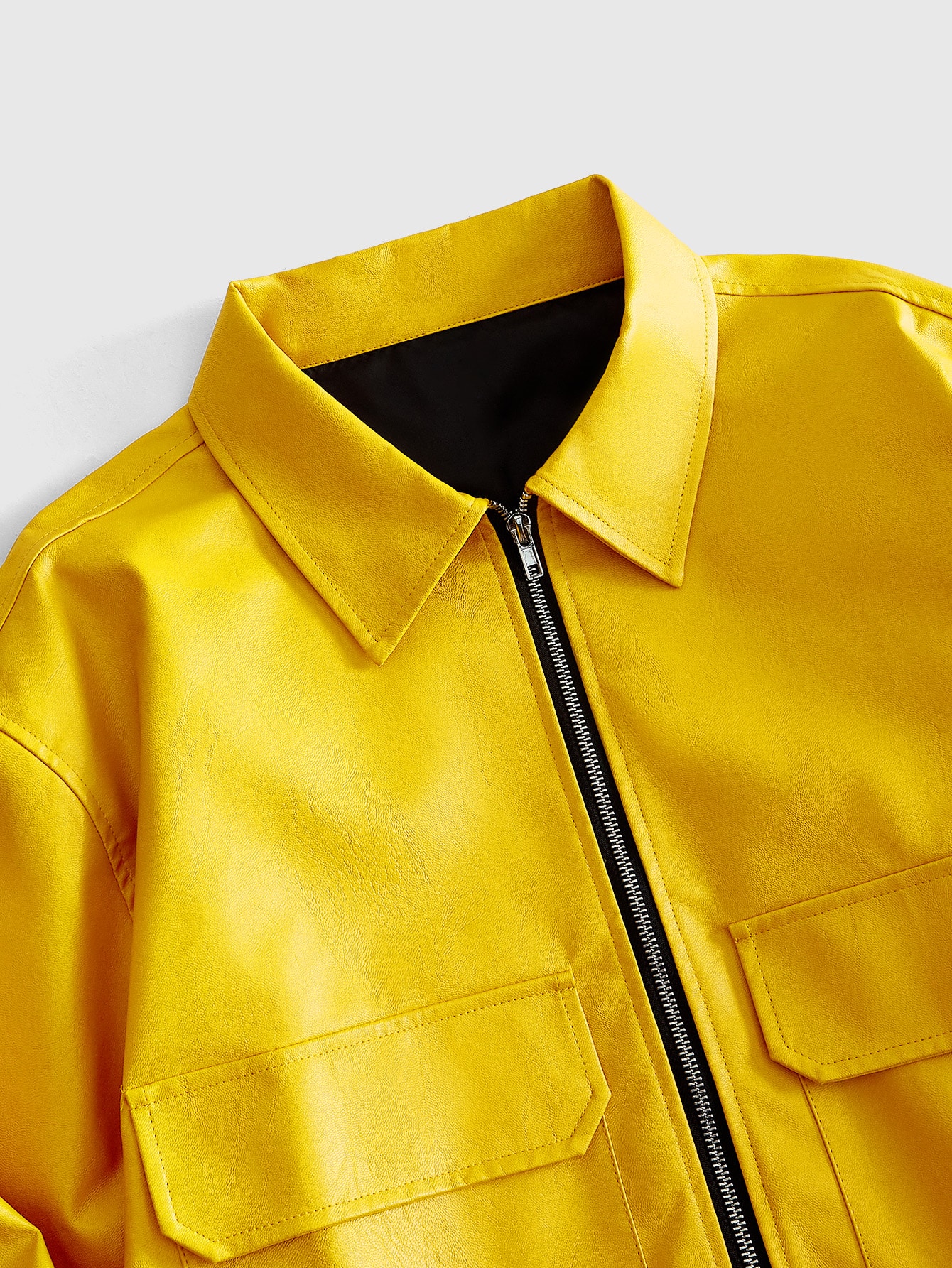 ROMWE MEN Street Life Veste à manches longues en matériau PU avec poche zippée pour hommes — vue 9