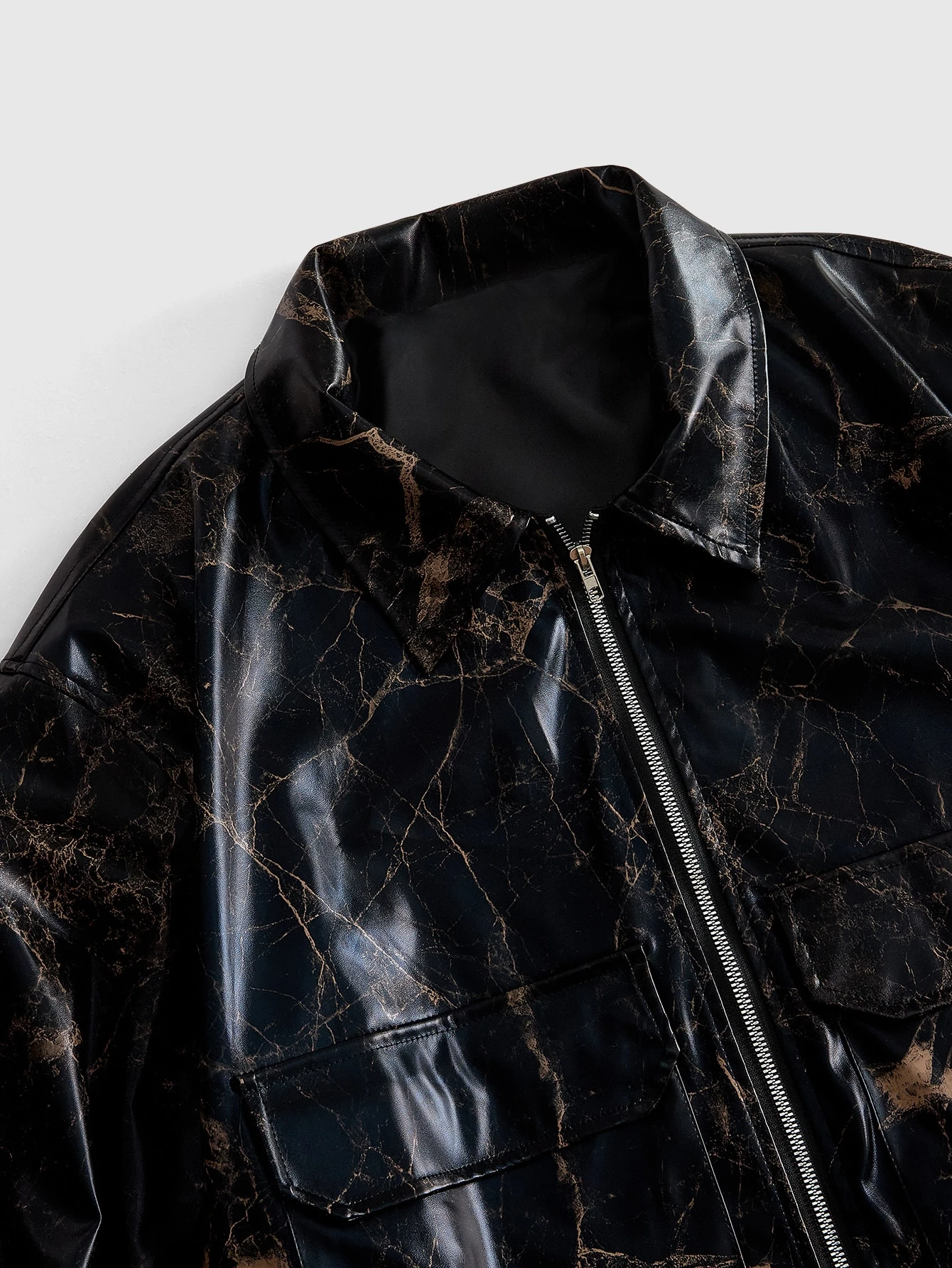 ROMWE MEN Street Life Veste à manches longues en matériau PU avec poche zippée pour hommes — vue 8