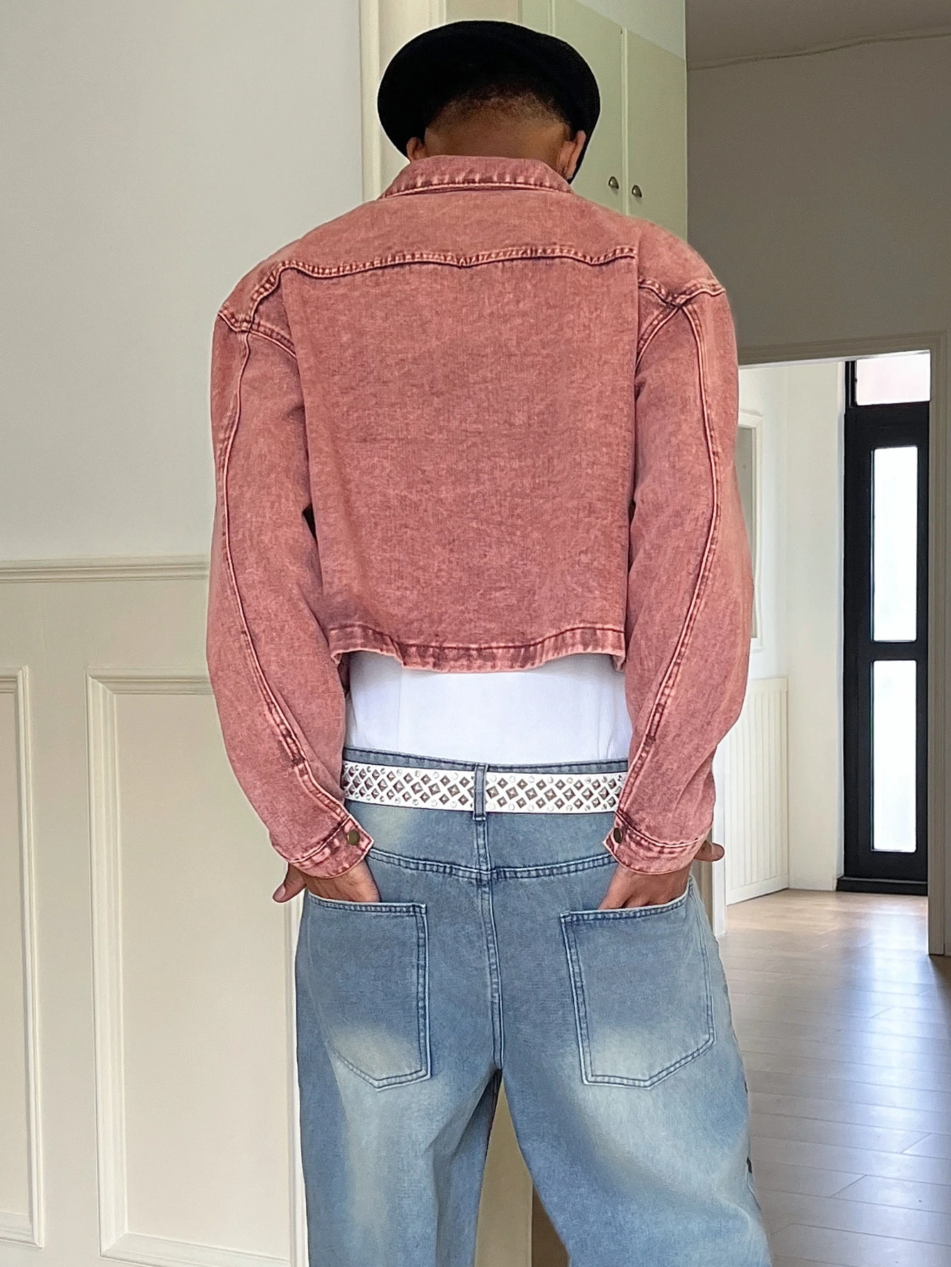 Manfinity Denimwave Veste en jean décontractée à manches longues et à épaules tombantes, — vue 12