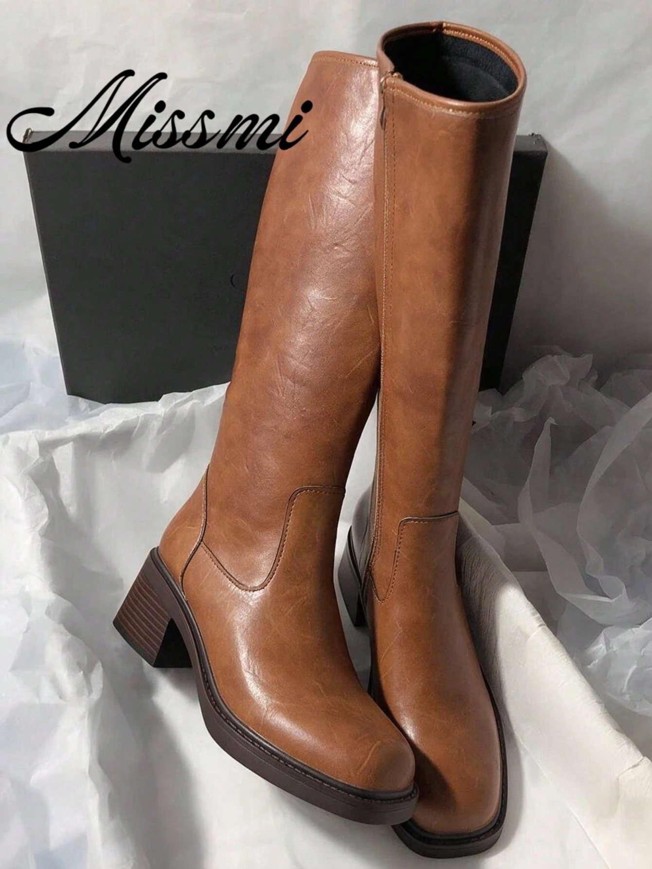 Bottes de cavalière mi-talon nouvelle collection Automne/Hiver, bottes hautes pour femmes — vue 4