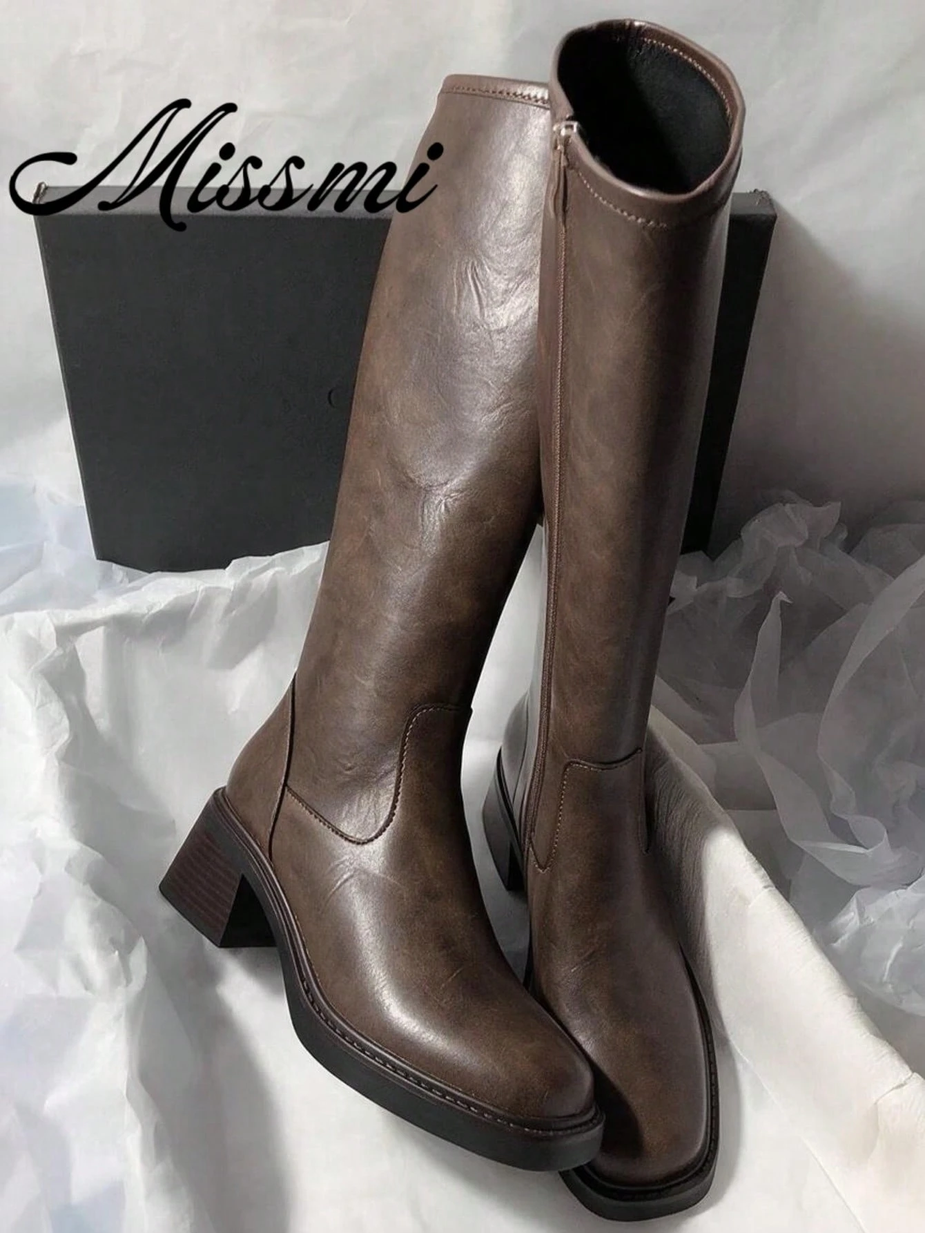 Bottes de cavalière mi-talon nouvelle collection Automne/Hiver, bottes hautes pour femmes — vue 3
