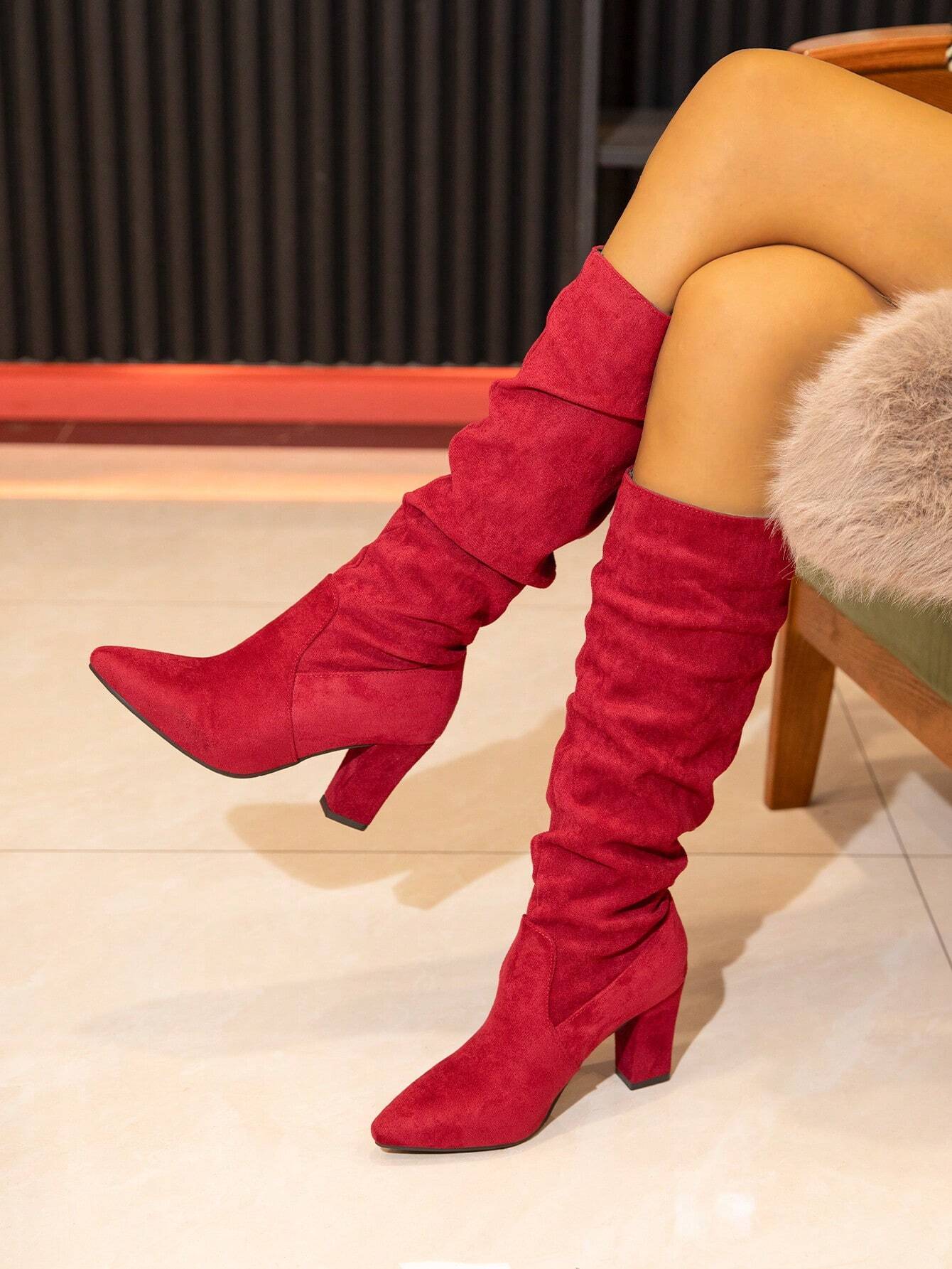 Bottes à talons hauts plissées à bout pointu pour femmes, automne/hiver, bottes à talons — vue 9