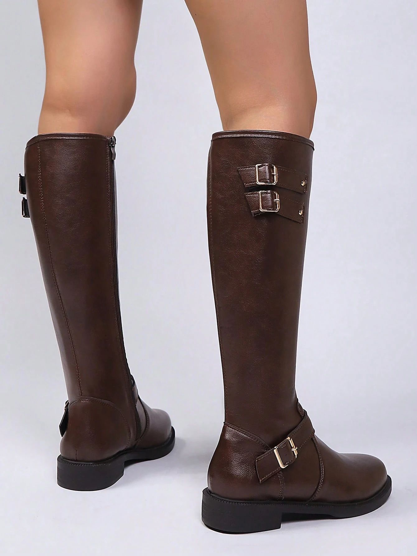 Bottes hautes pour femmes avec décoration de boucle marron et bottines de cheville — vue 9