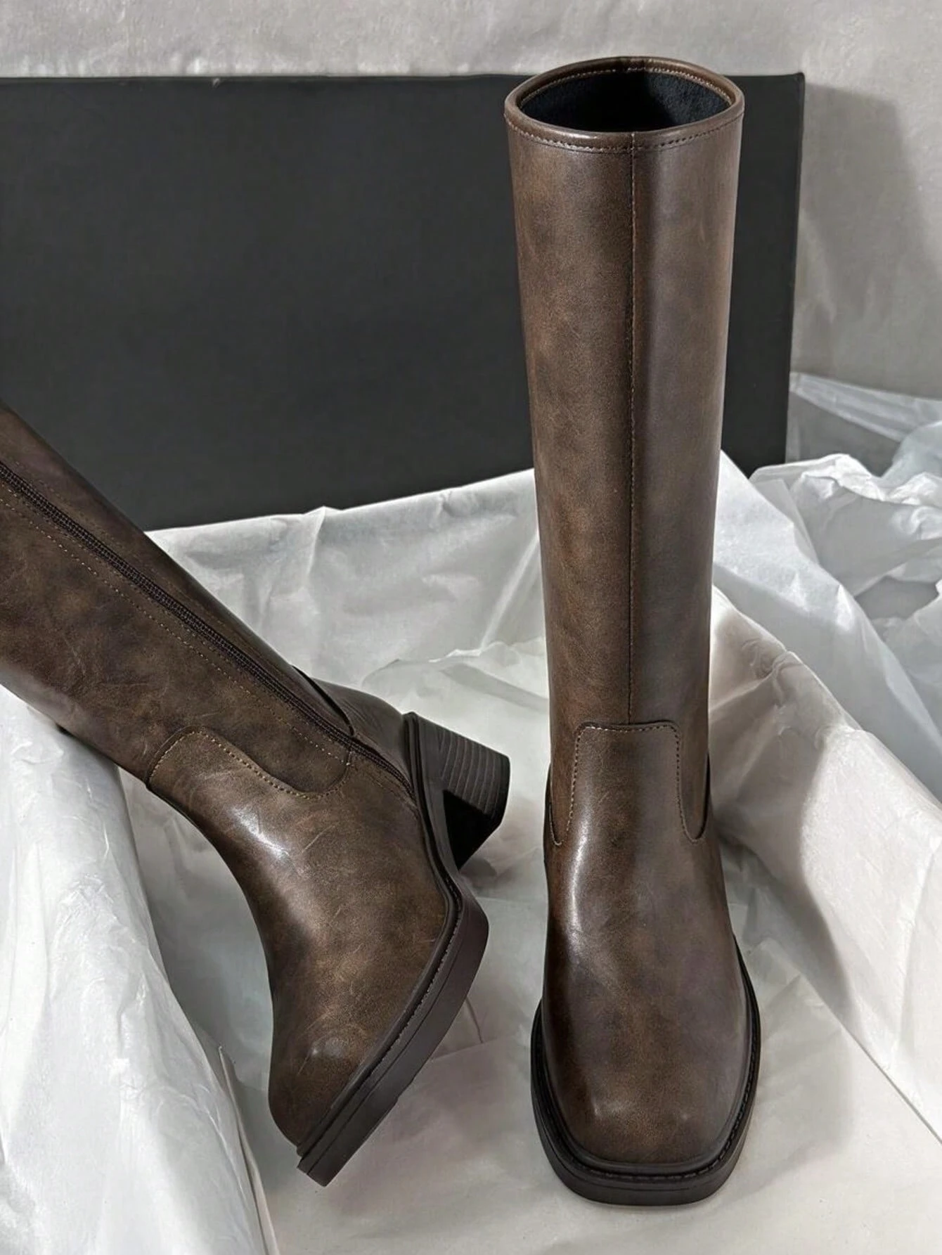 Bottes de cavalière mi-talon nouvelle collection Automne/Hiver, bottes hautes pour femmes — vue 7