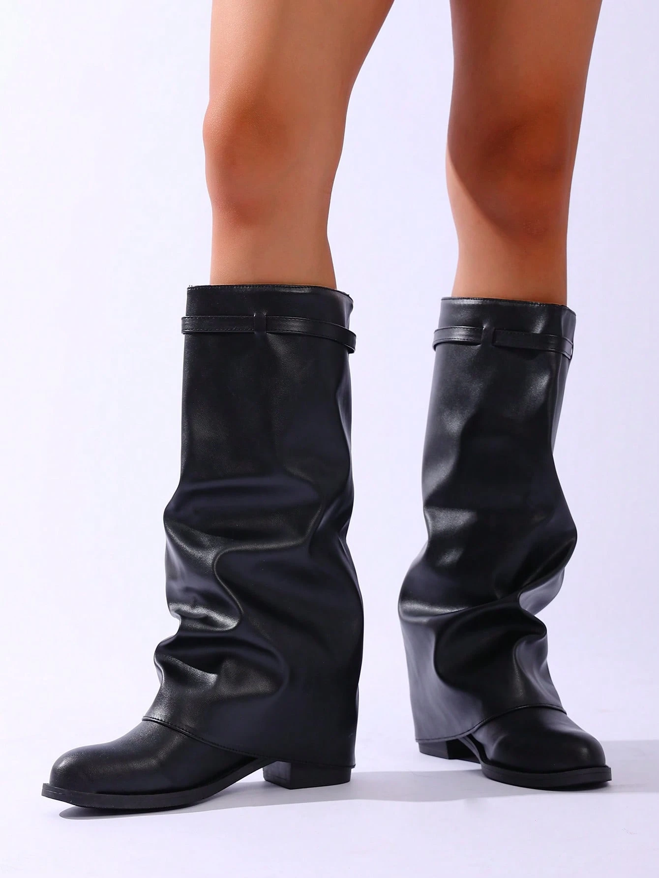 1 paire de bottes plissées pliées populaires, boucle mode, plates et confortables, — vue 9